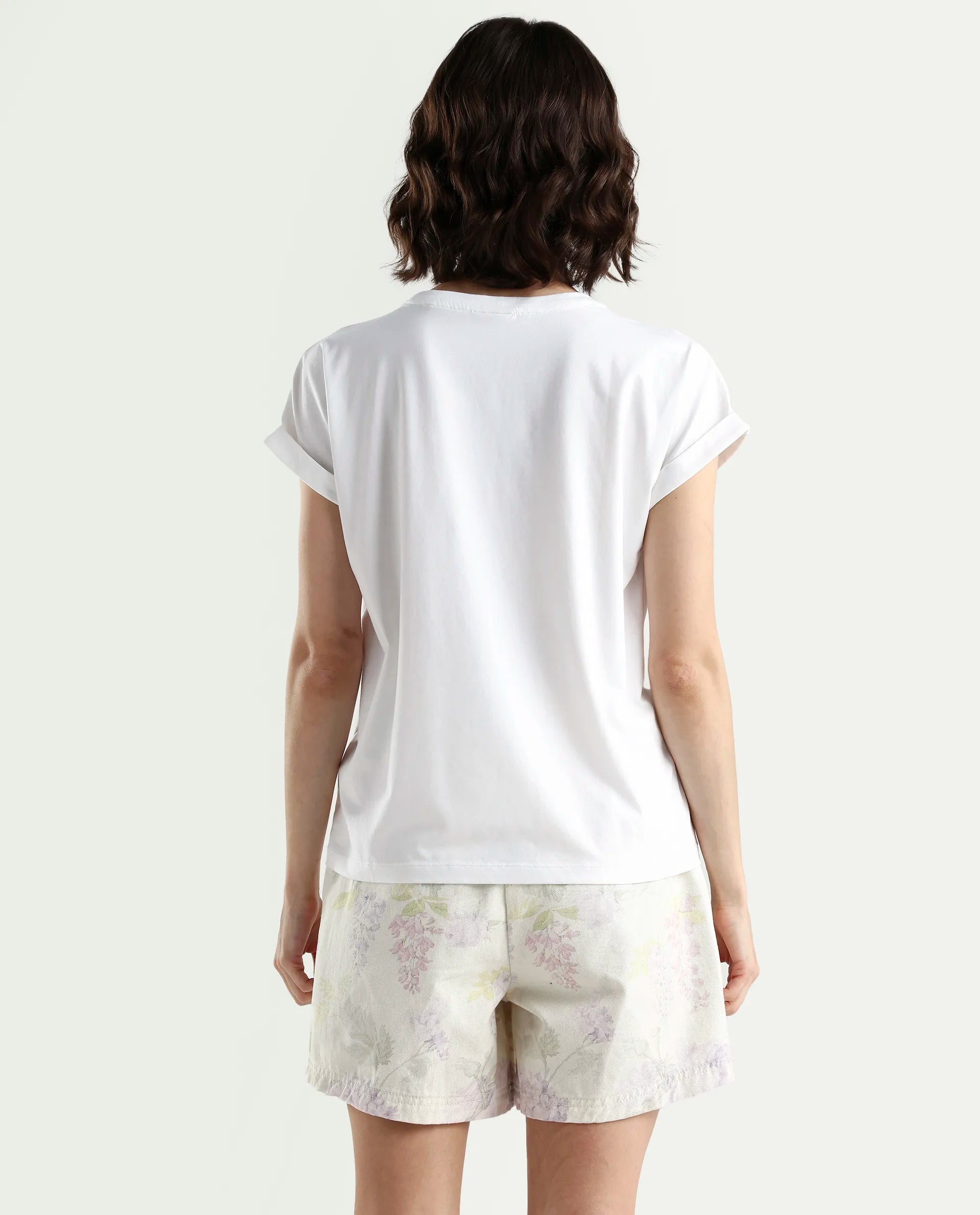 Rareism Women's Zaul White Cotton Blend Half Sleeve Relaxed Fit Plain T-Shirt