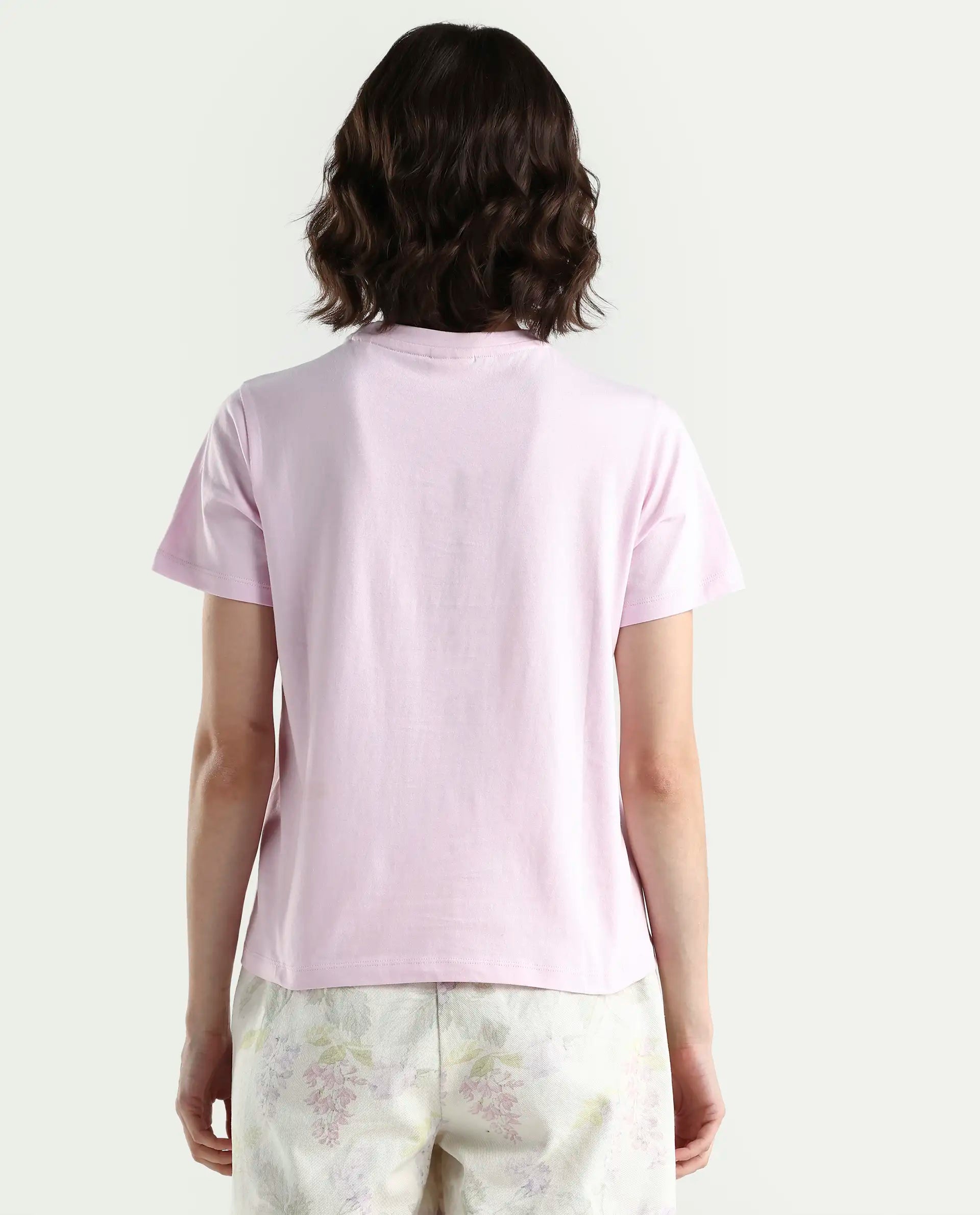 Rareism Women's Zarper Light Pink Cotton Half Sleeve Regular Fit Floral Print T-Shirt