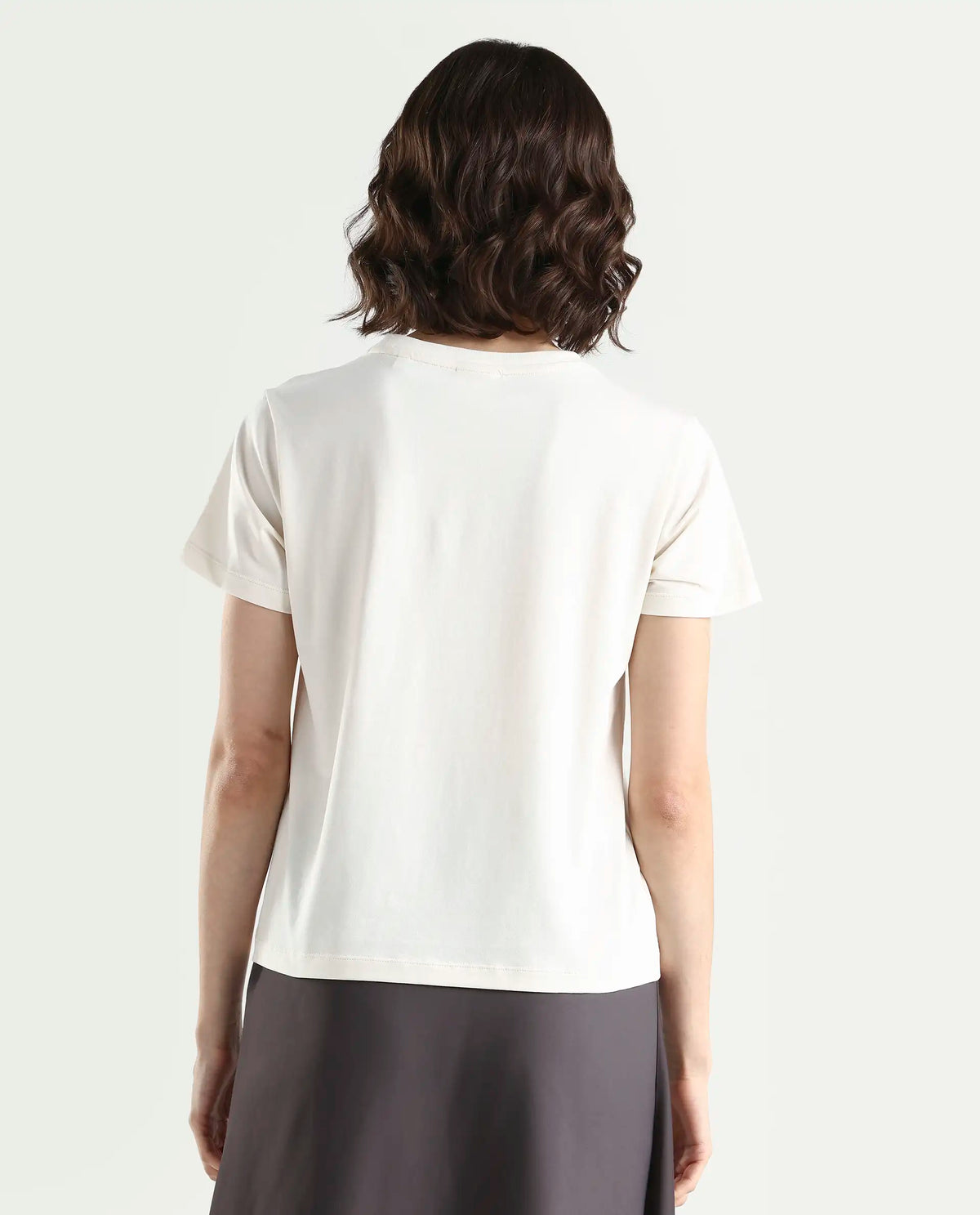 Rareism Women's Zephyr Off White Cotton Blend Half Sleeve Regular Fit Printed T-Shirt
