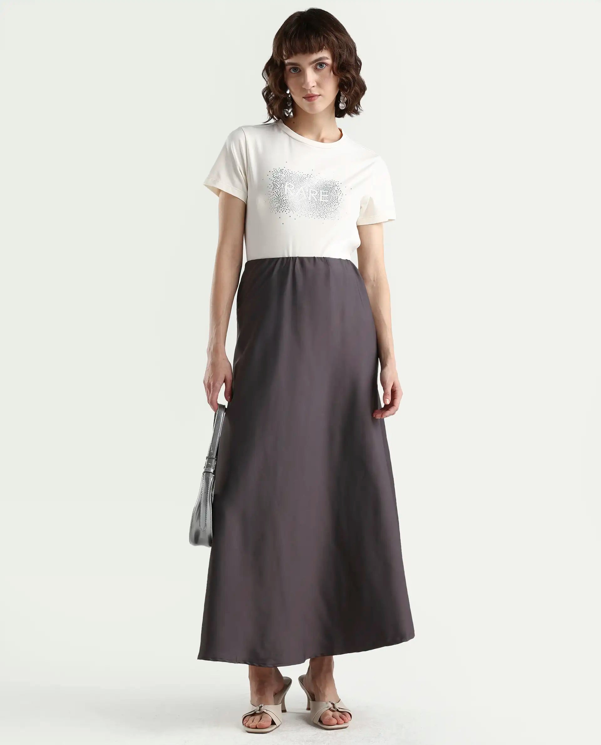 Rareism Women's Zephyr Off White Cotton Blend Half Sleeve Regular Fit Printed T-Shirt