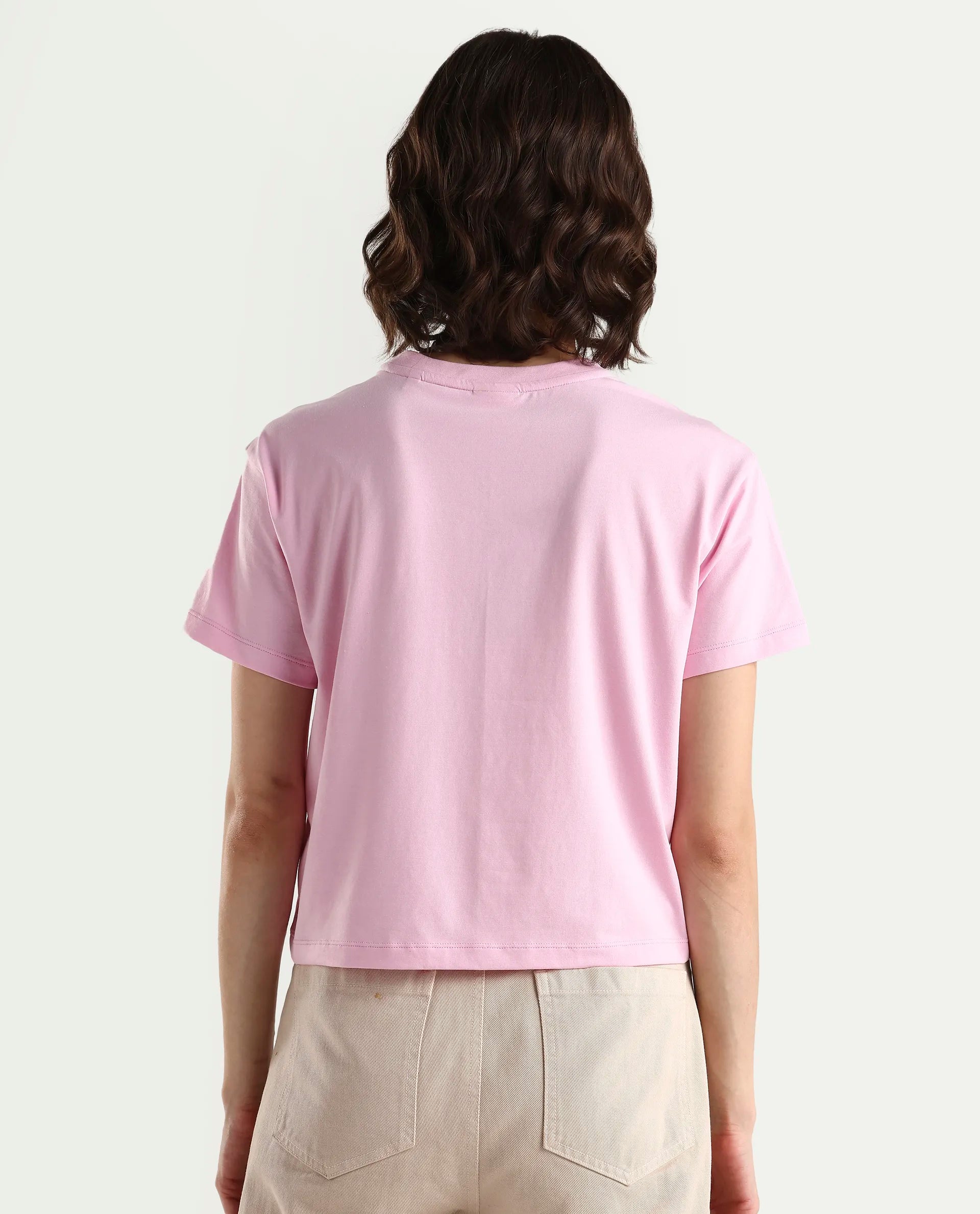 Rareism Women's Zinc Pink Cotton Blend Half Sleeve Relaxed Fit Printed T-Shirt