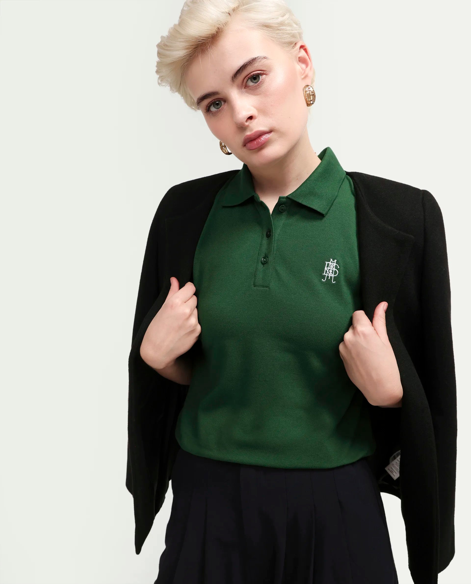 Rareism Women's Zonrad Dark Green Cotton Blend Half Sleeve Regular Fit Plain Polo