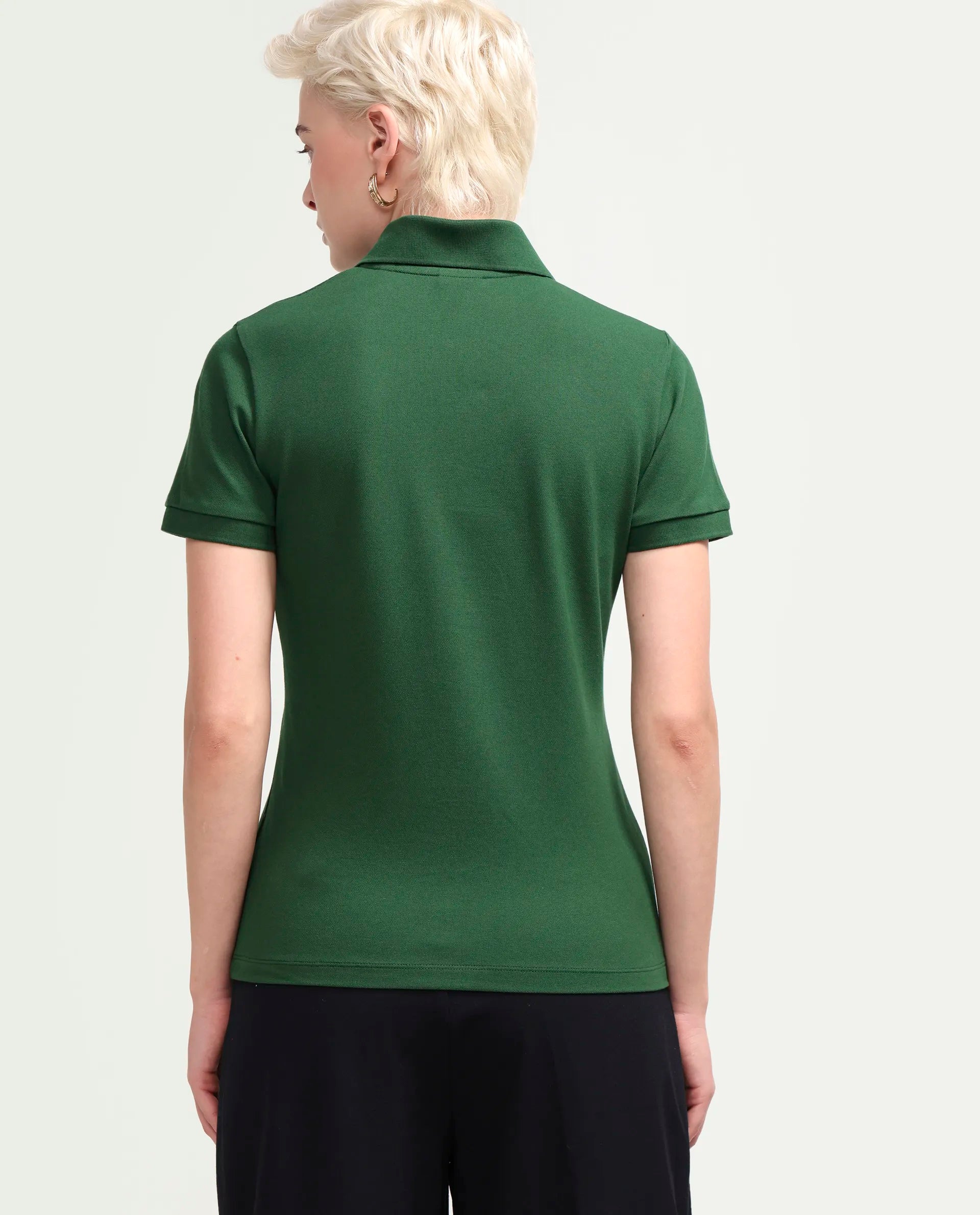 Rareism Women's Zonrad Dark Green Cotton Blend Half Sleeve Regular Fit Plain Polo