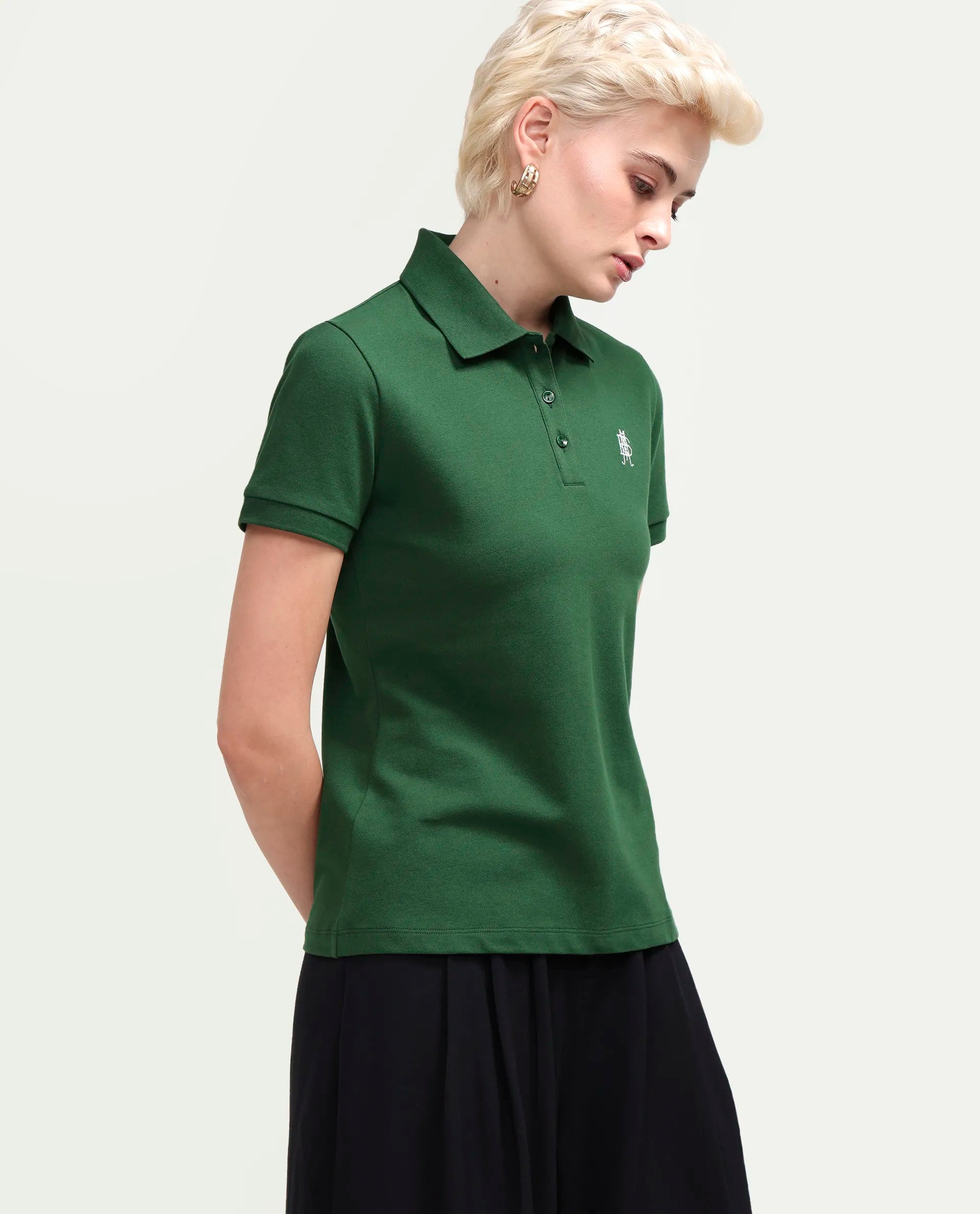 Rareism Women's Zonrad Dark Green Cotton Blend Half Sleeve Regular Fit Plain Polo