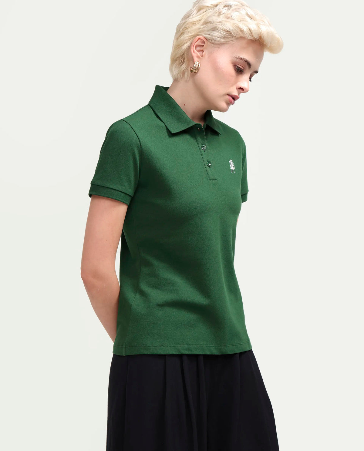 Rareism Women's Zonrad Dark Green Cotton Blend Half Sleeve Regular Fit Plain Polo