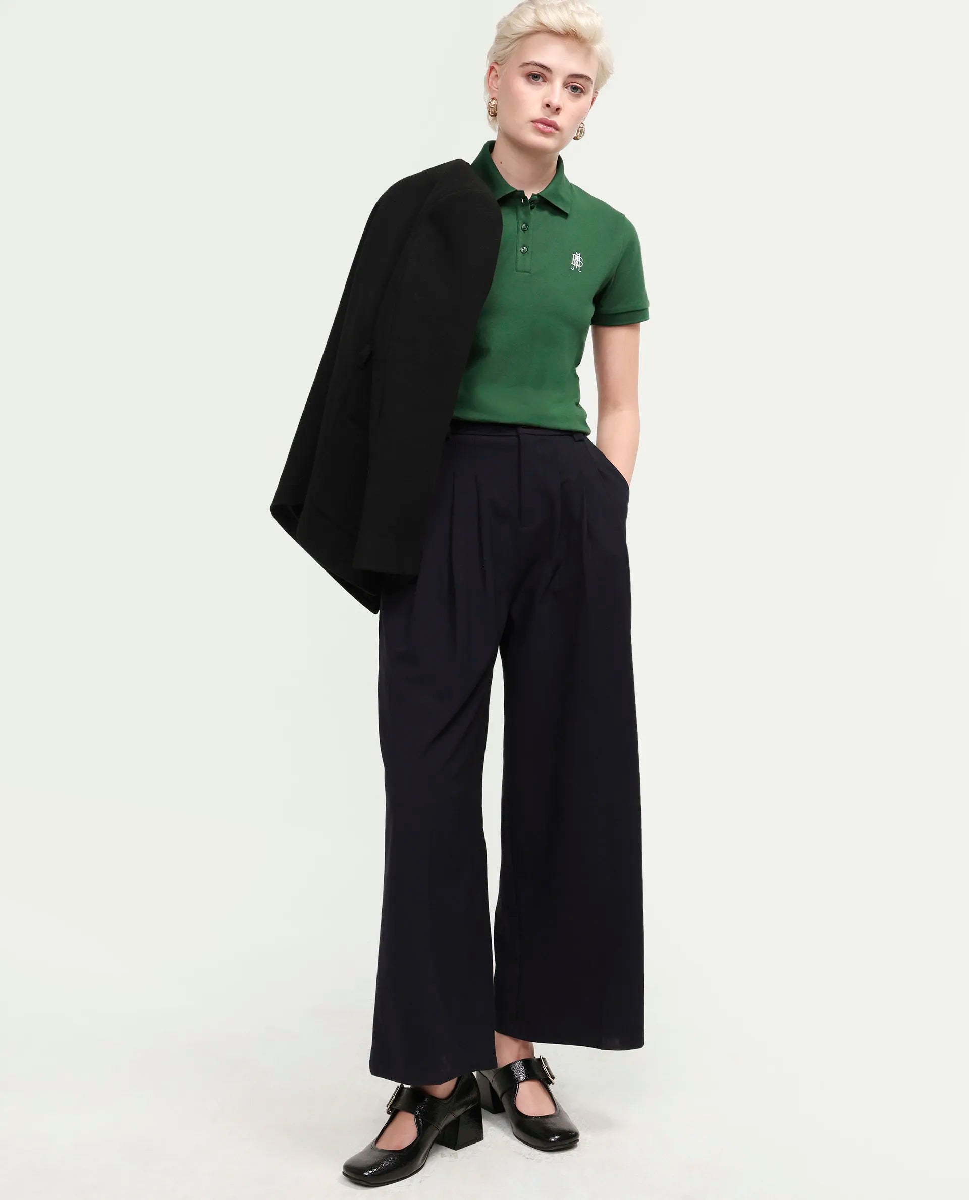 Rareism Women's Zonrad Dark Green Cotton Blend Half Sleeve Regular Fit Plain Polo