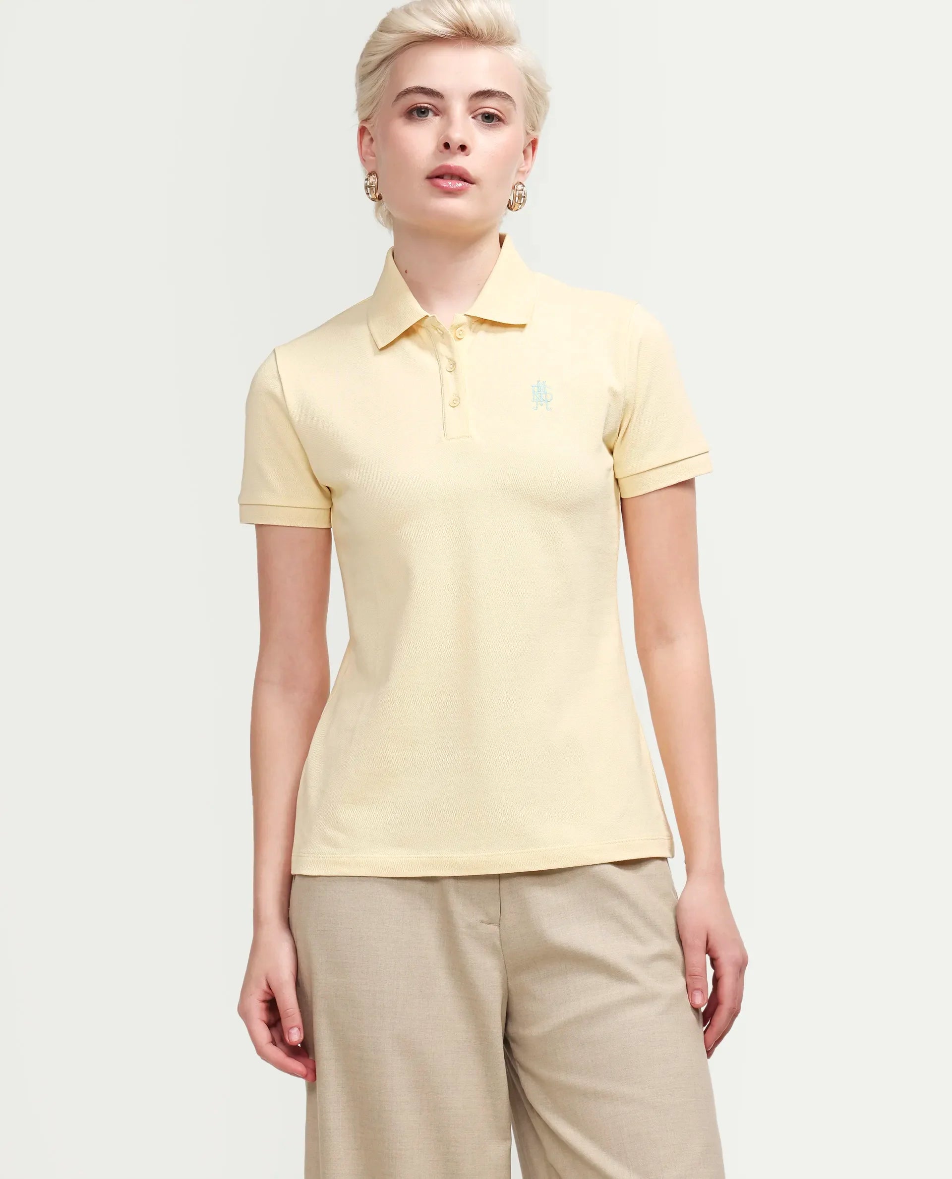 Rareism Women's Zonrad Light Yellow Cotton Blend Half Sleeve Regular Fit Plain Polo