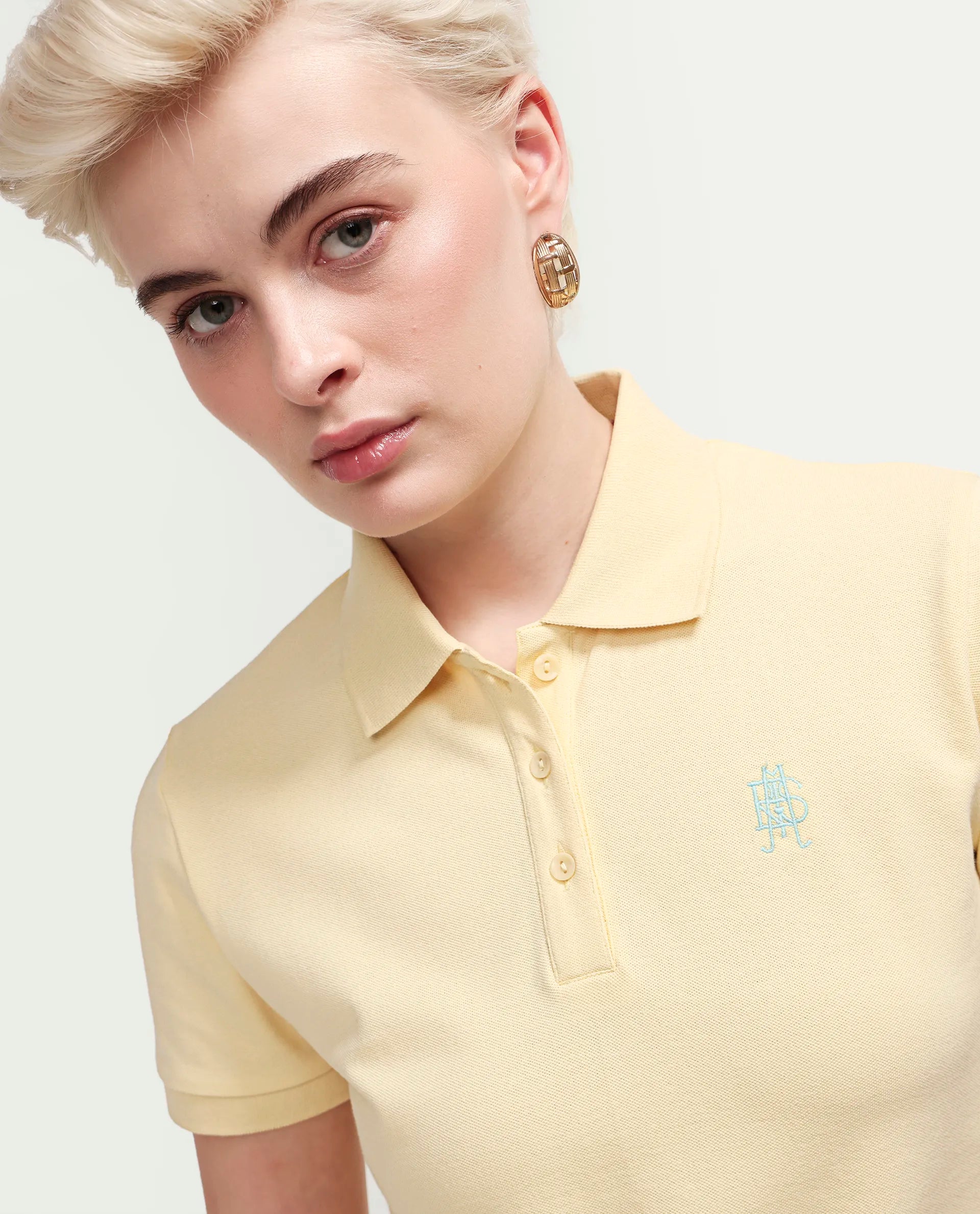 Rareism Women's Zonrad Light Yellow Cotton Blend Half Sleeve Regular Fit Plain Polo