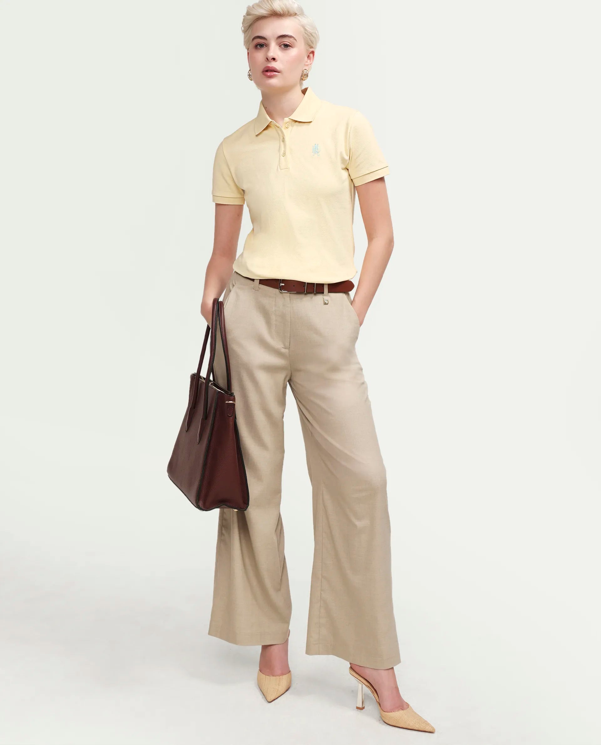 Rareism Women's Zonrad Light Yellow Cotton Blend Half Sleeve Regular Fit Plain Polo