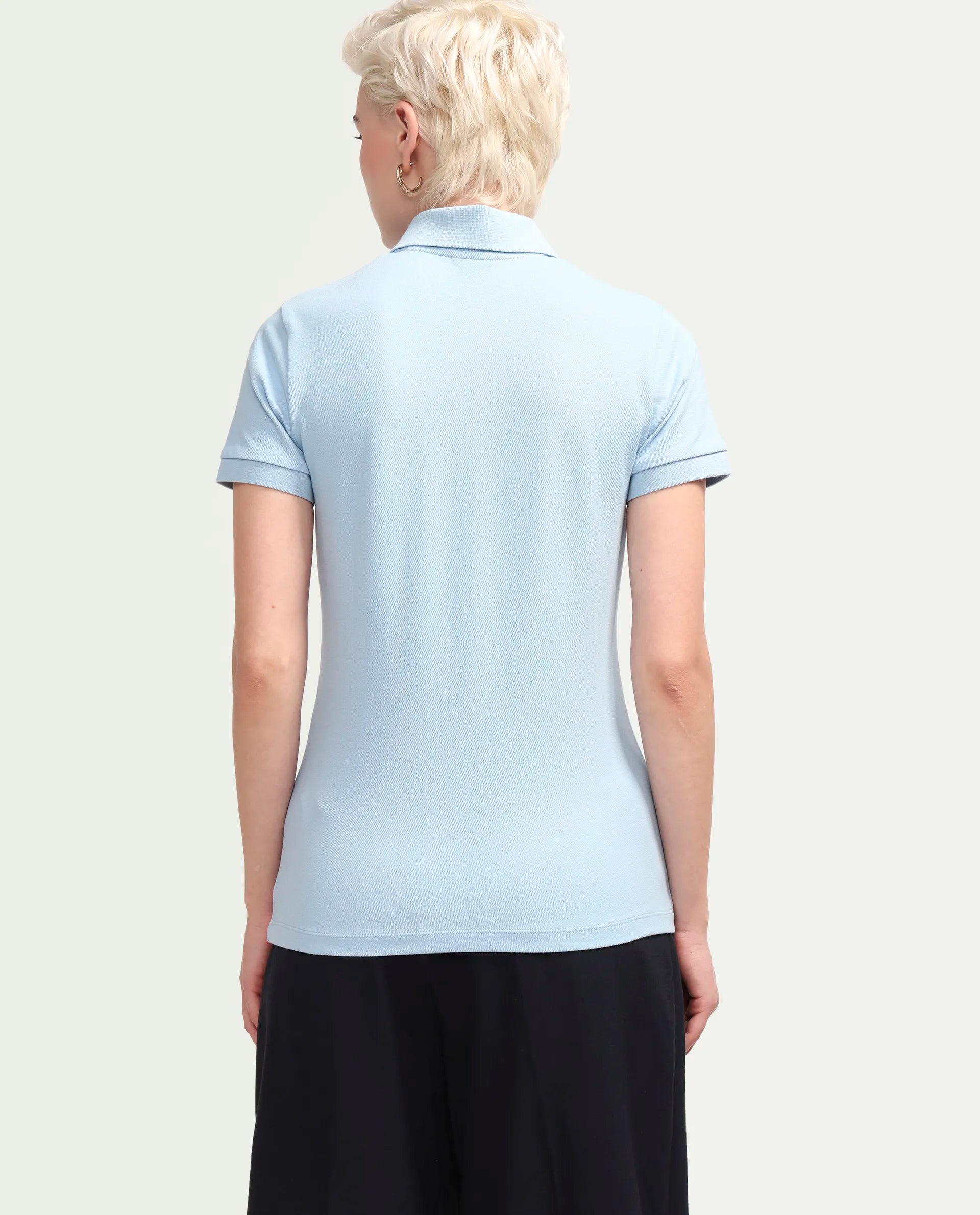 Rareism Women's Zonrad Light Blue Cotton Blend Half Sleeve Regular Fit Plain Polo