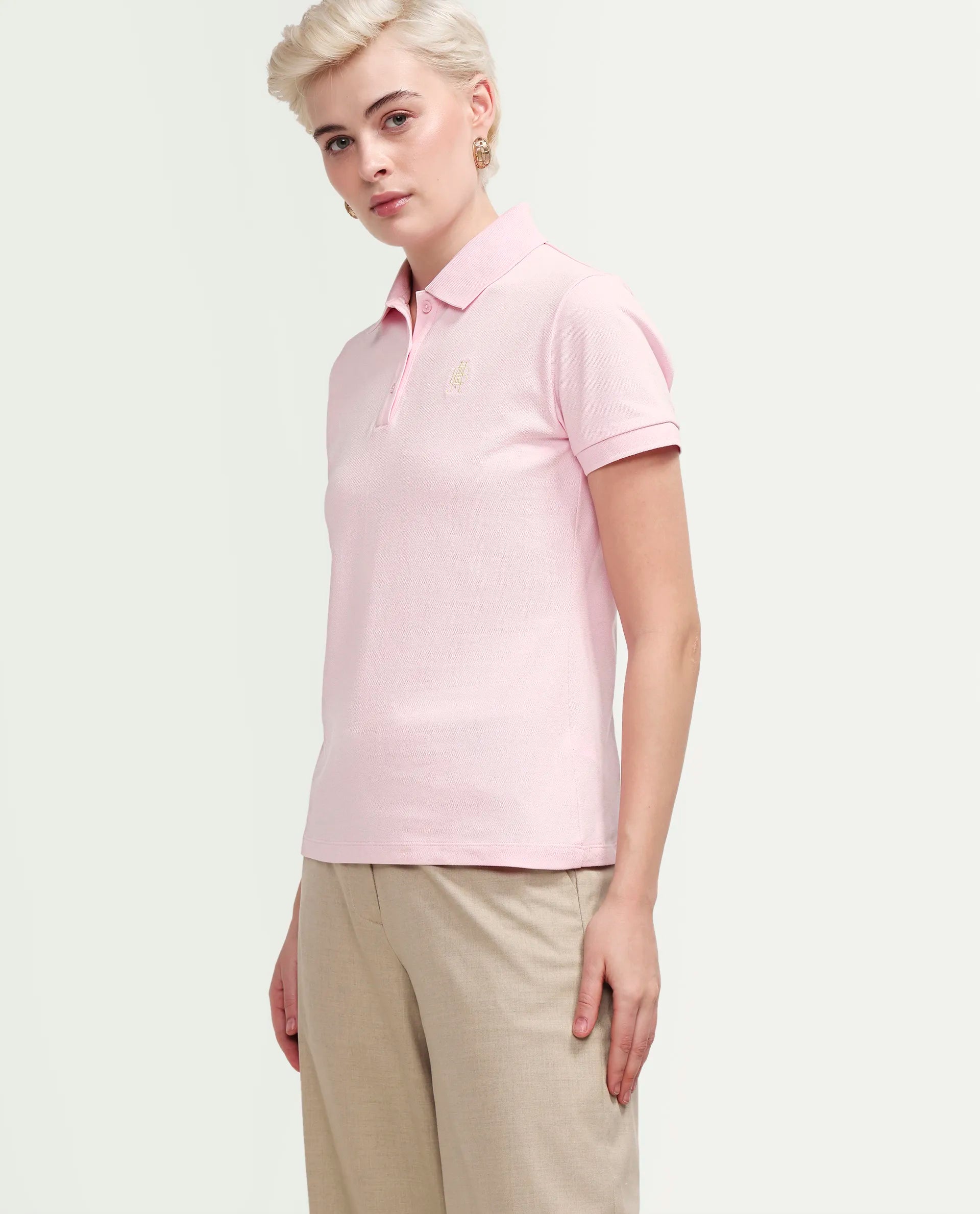 Rareism Women's Zonrad Light Pink Cotton Blend Half Sleeve Regular Fit Plain Polo