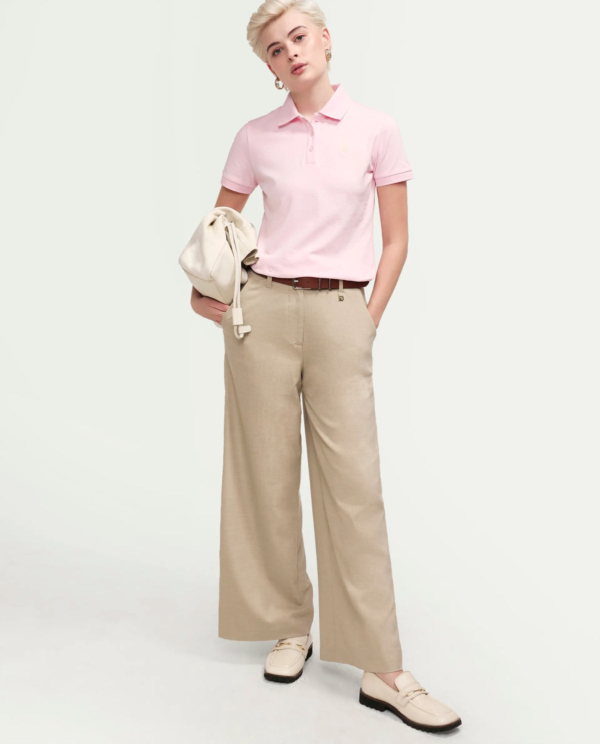 Rareism Women's Zonrad Light Pink Cotton Blend Half Sleeve Regular Fit Plain Polo