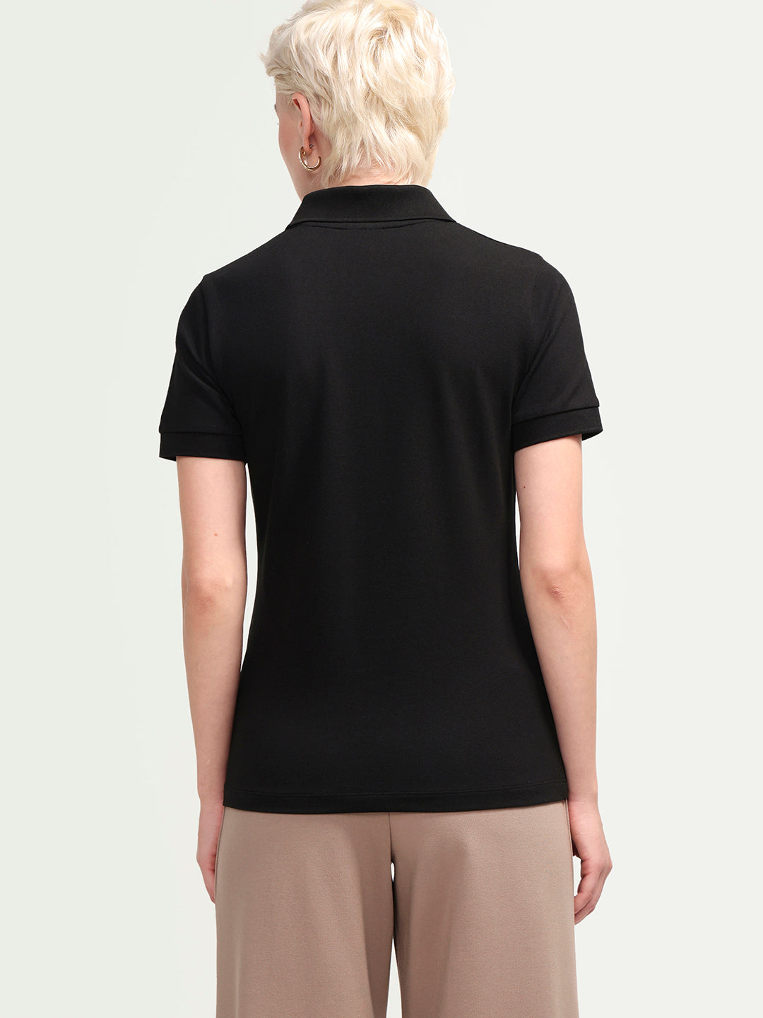Rareism Women's Zavin Black Cotton Blend Half Sleeve Regular Fit Plain Polo