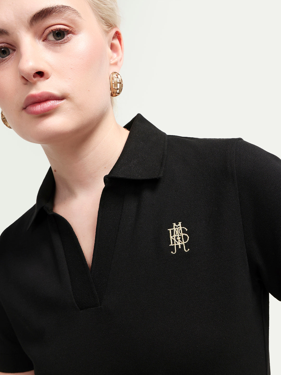 Rareism Women's Zavin Black Cotton Blend Half Sleeve Regular Fit Plain Polo