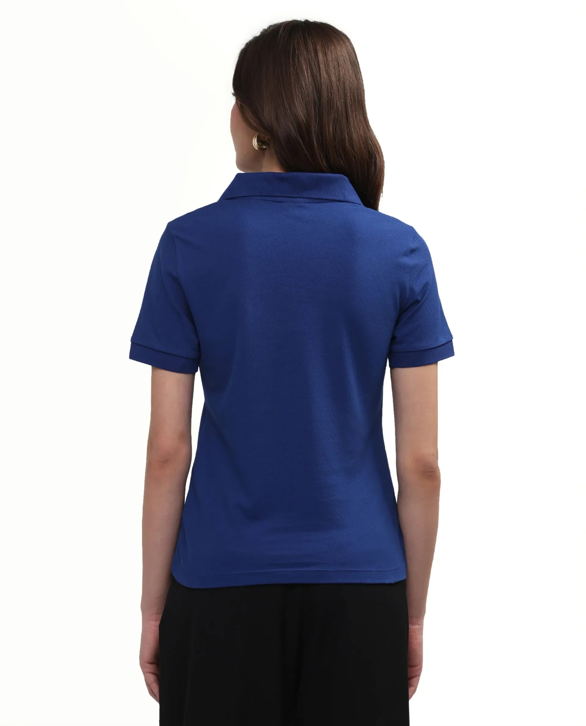 Rareism Women's Zavin Dark Blue Cotton Blend Half Sleeve Regular Fit Plain Polo