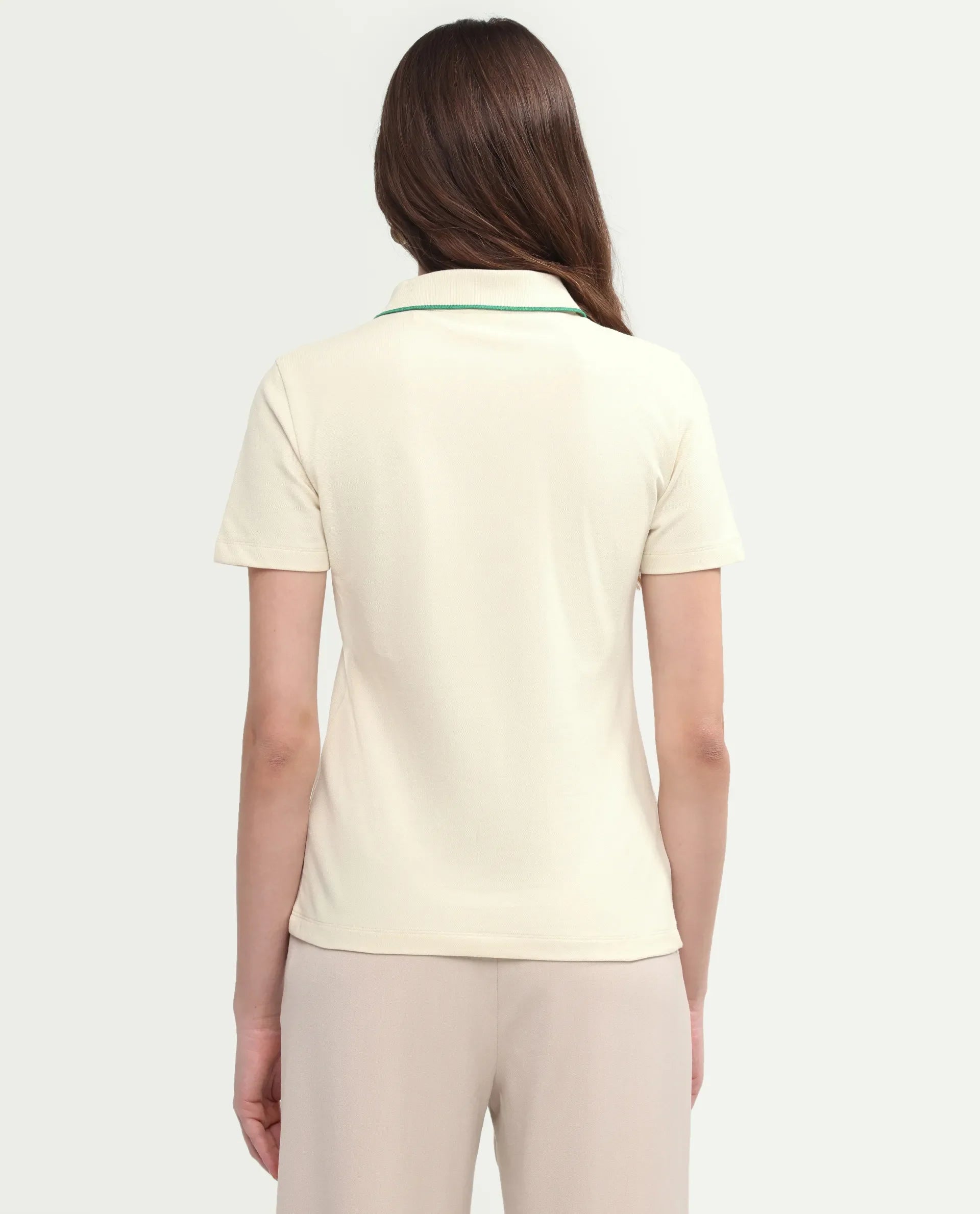 Rareism Women's Zeya Off White Cotton Blend Half Sleeve Regular Fit Plain Polo