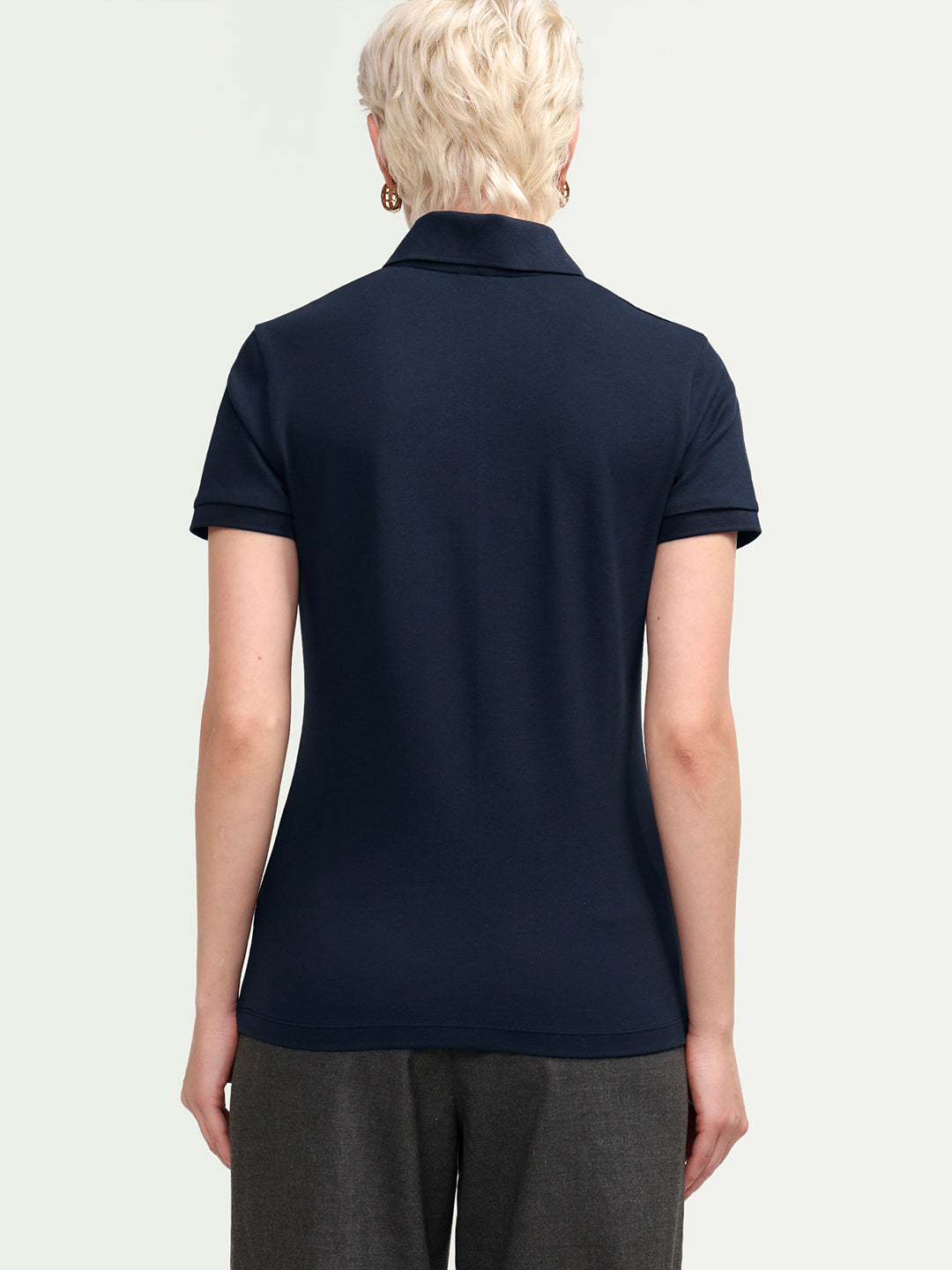 Rareism Women's Zana Navy Cotton Lycra Half Sleeve Regular Fit Plain Polo