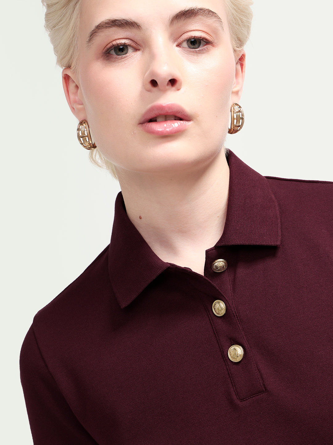Rareism Women's Zana Dark Maroon Cotton Blend Half Sleeve Regular Fit Plain Polo