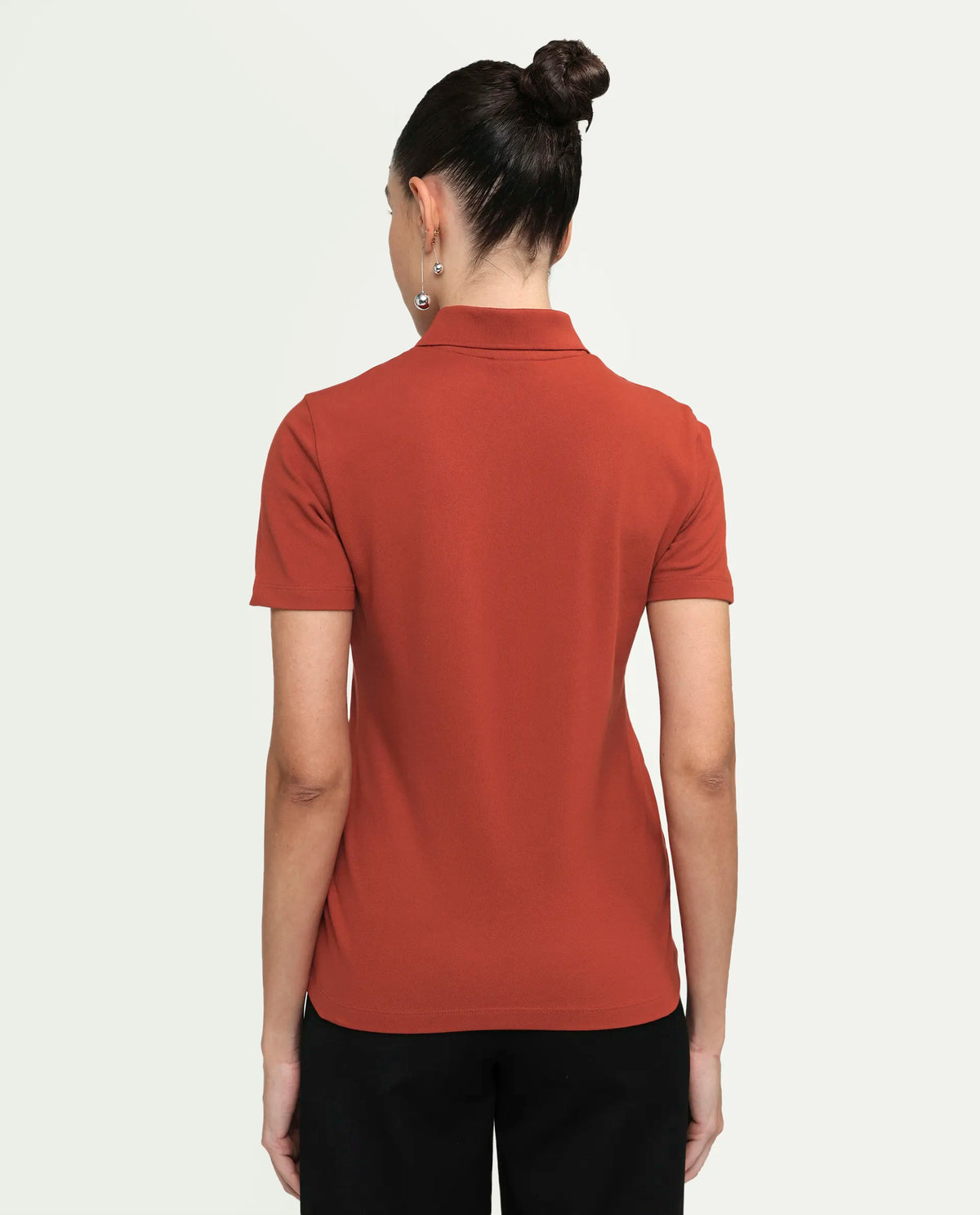 Rareism Women's Zeke Rust Cotton Blend Half Sleeve Regular Fit Plain Polo