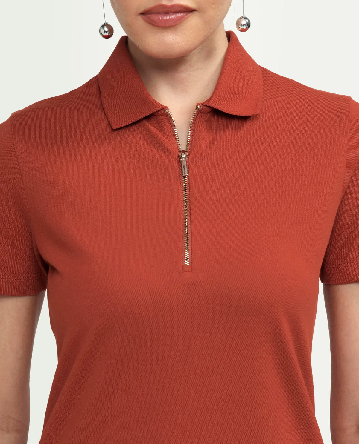 Rareism Women's Zeke Rust Cotton Blend Half Sleeve Regular Fit Plain Polo
