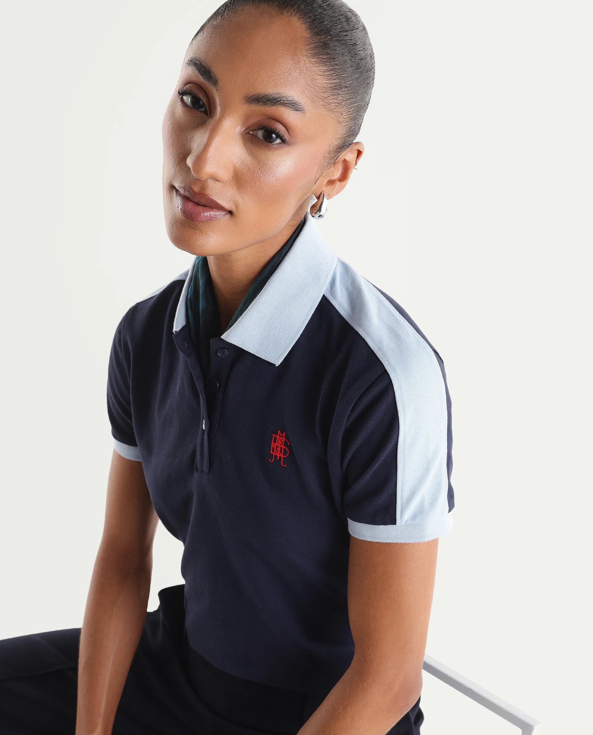 Rareism Women's Zeco Navy Cotton Blend Half Sleeve Regular Fit Plain Polo