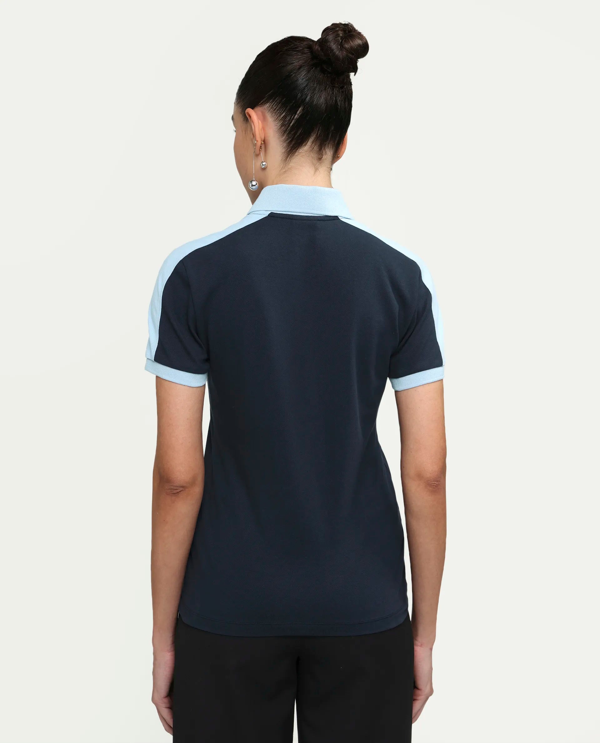 Rareism Women's Zeco Navy Cotton Blend Half Sleeve Regular Fit Plain Polo