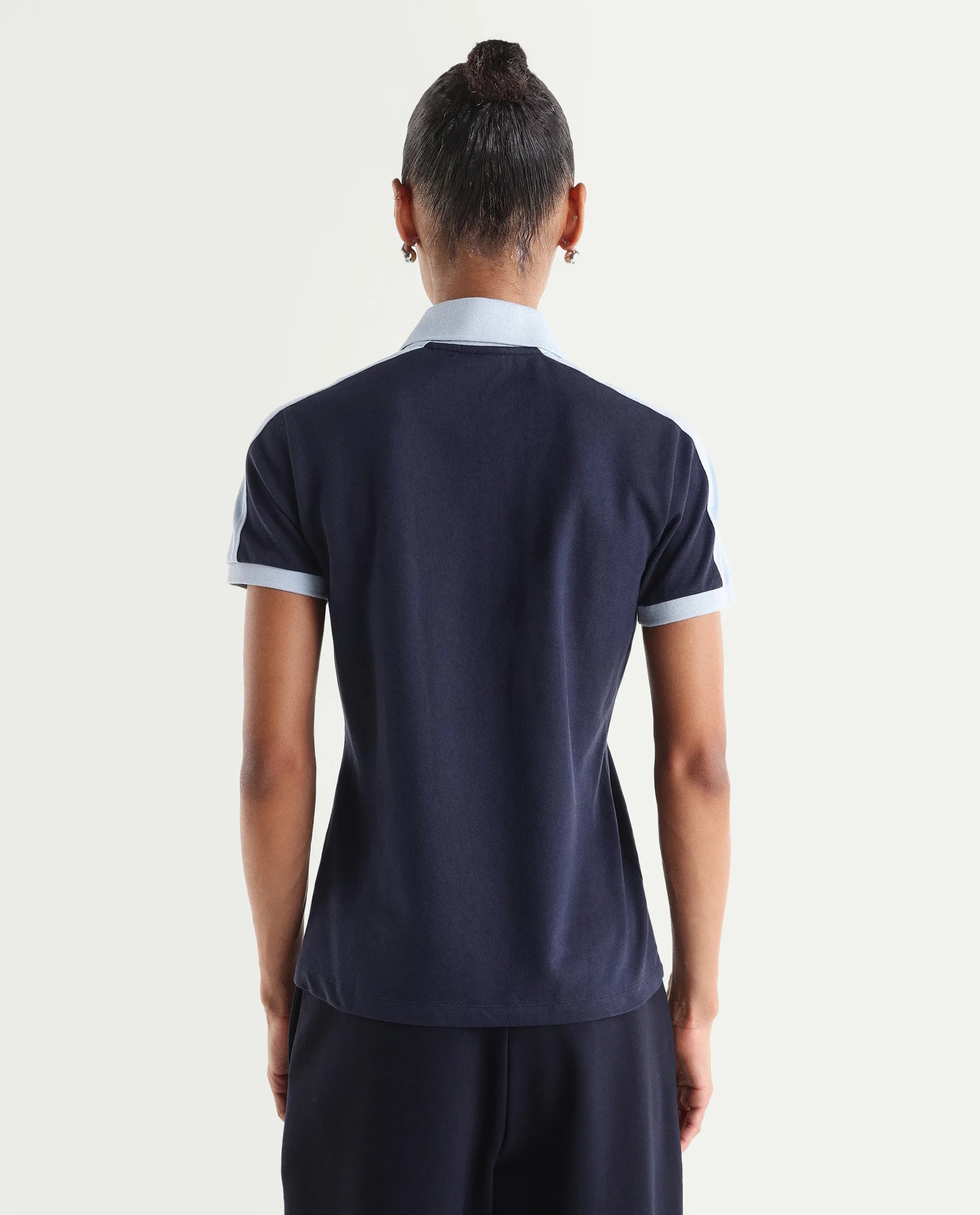 Rareism Women's Zeco Navy Cotton Blend Half Sleeve Regular Fit Plain Polo