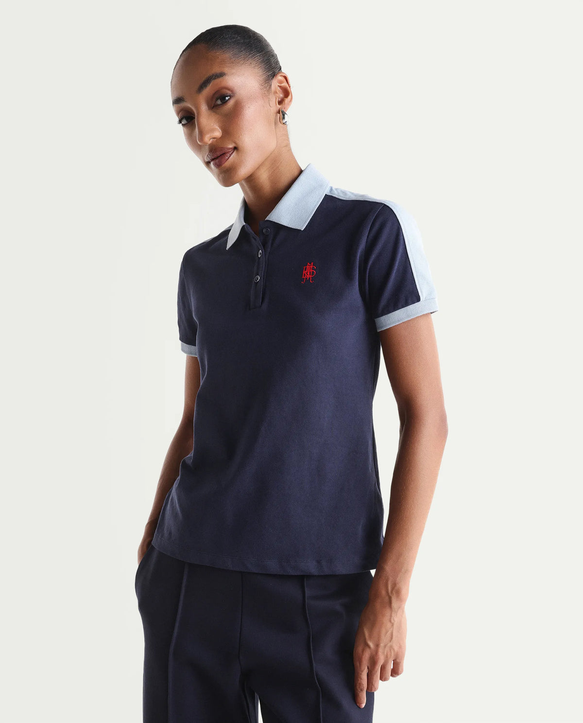 Rareism Women's Zeco Navy Cotton Blend Half Sleeve Regular Fit Plain Polo