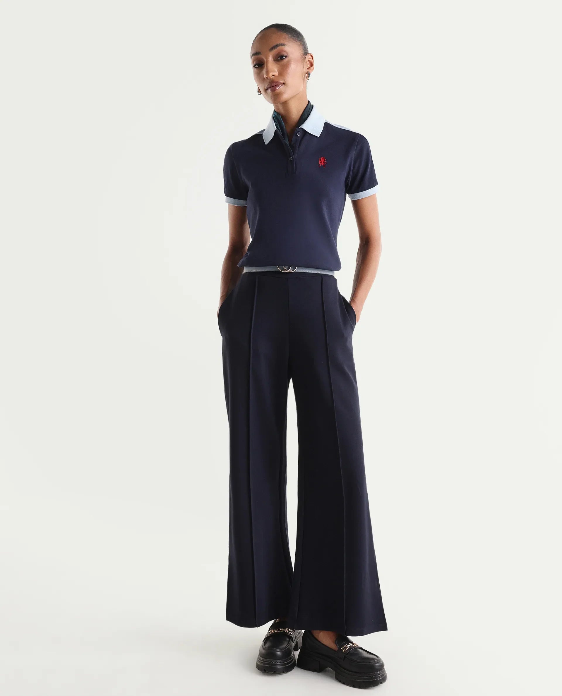 Rareism Women's Zeco Navy Cotton Blend Half Sleeve Regular Fit Plain Polo