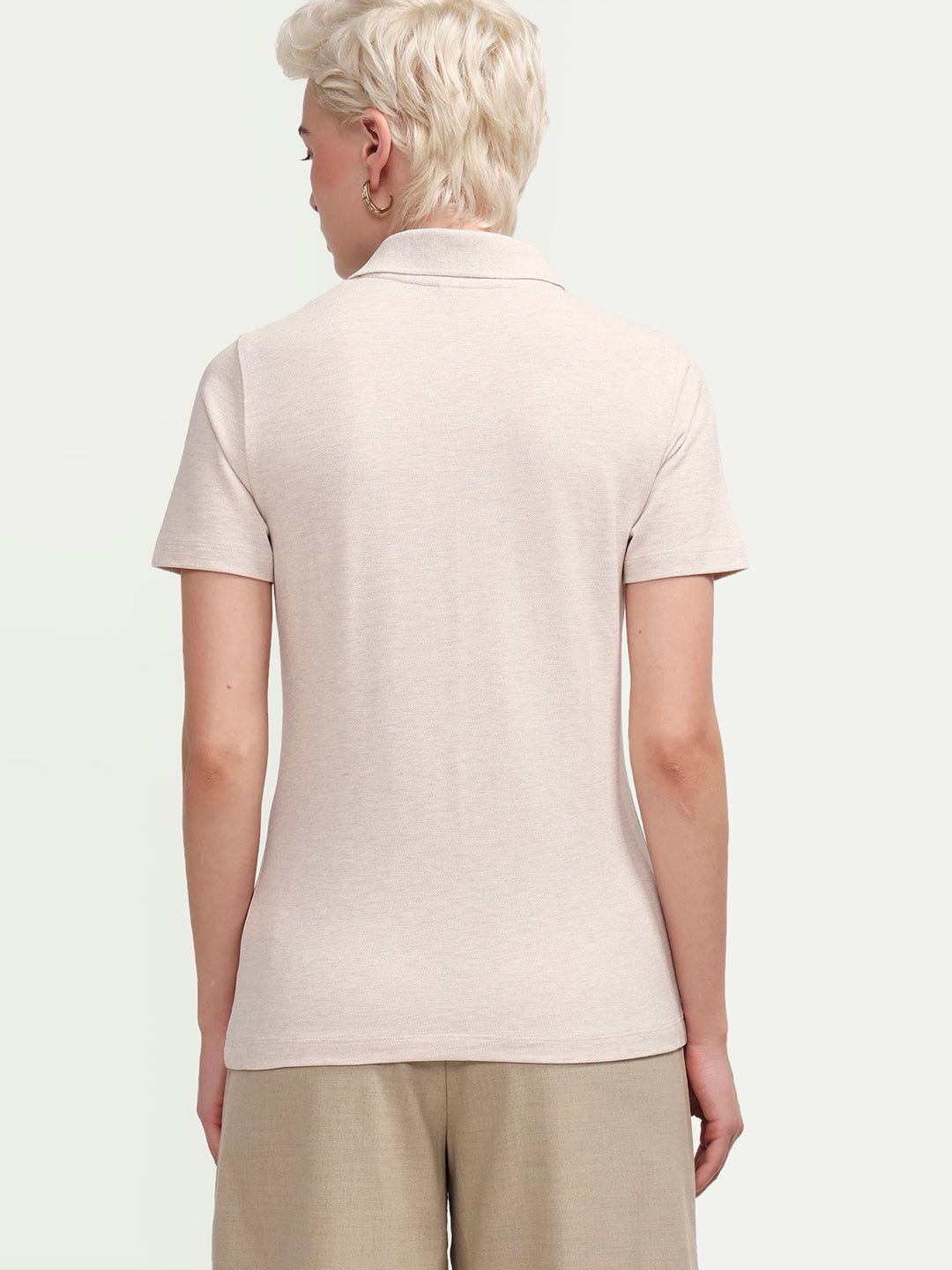 Rareism Women's Zoat Light Beige Cotton Blend Half Sleeve Regular Fit Plain Polo