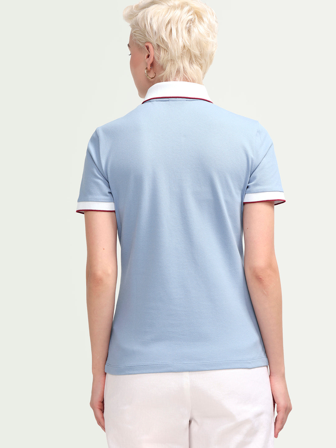 Rareism Women's Zipe Dusky Blue Cotton Blend Half Sleeve Regular Fit Plain Polo
