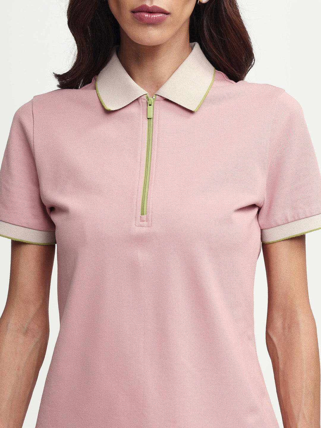 Rareism Women's Zipe Dusky Pink Cotton Lycra Half Sleeve Regular Fit Plain Polo