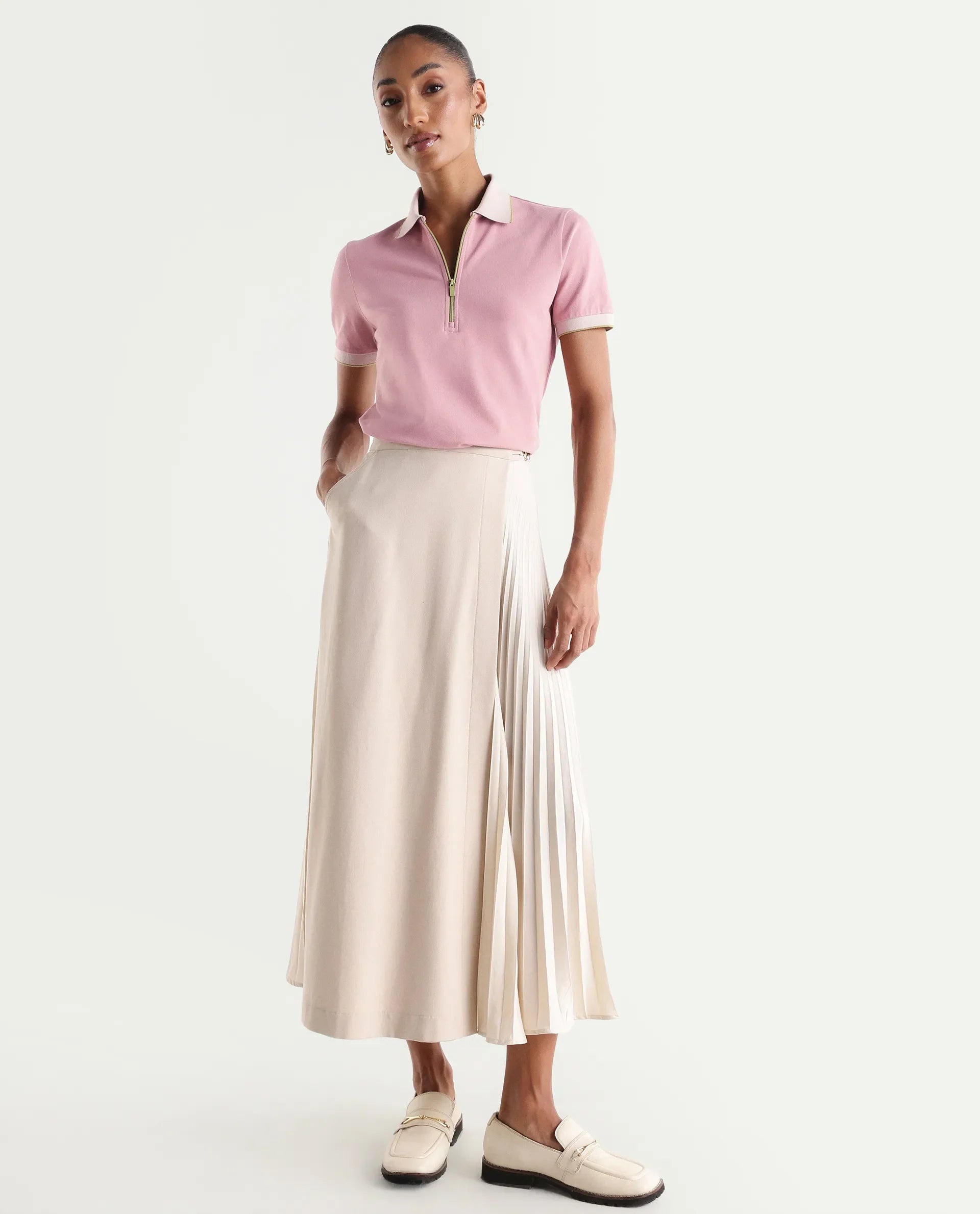 Rareism Women's Zipe Dusky Pink Cotton Lycra Half Sleeve Regular Fit Plain Polo