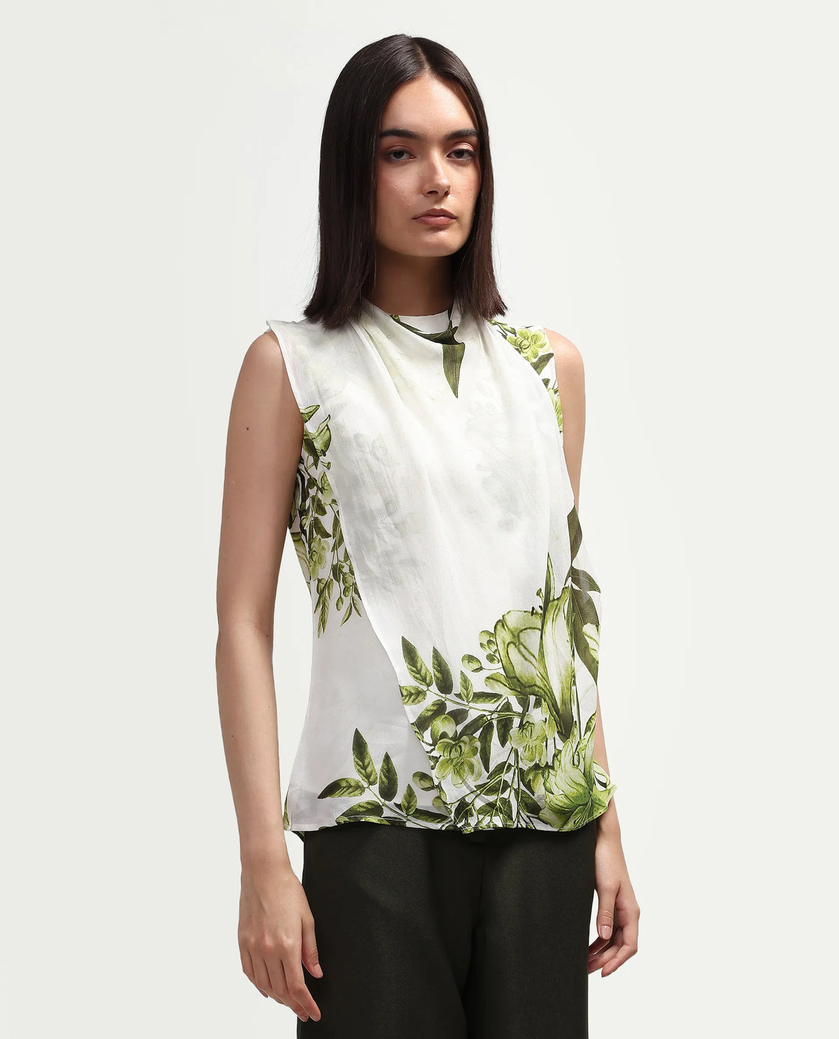 Rareism Women's Alita Off White Viscose Blend Sleeveless Regular Fit Floral Print Top