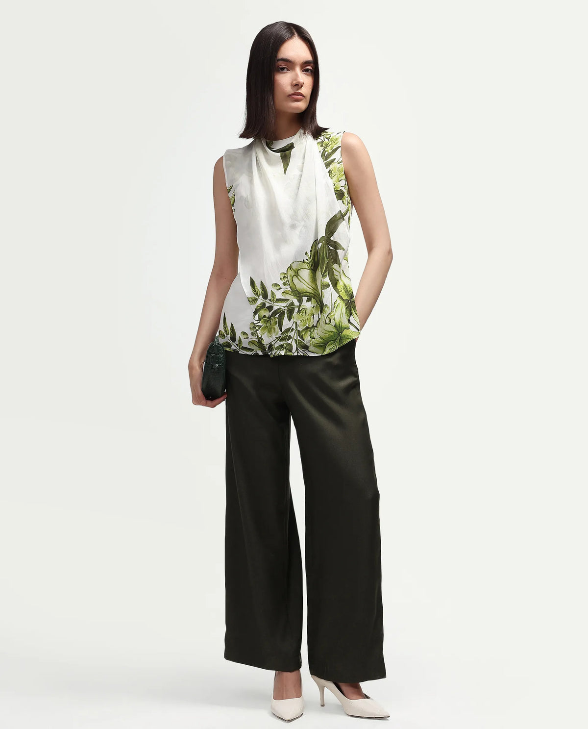 Rareism Women's Alita Off White Viscose Blend Sleeveless Regular Fit Floral Print Top