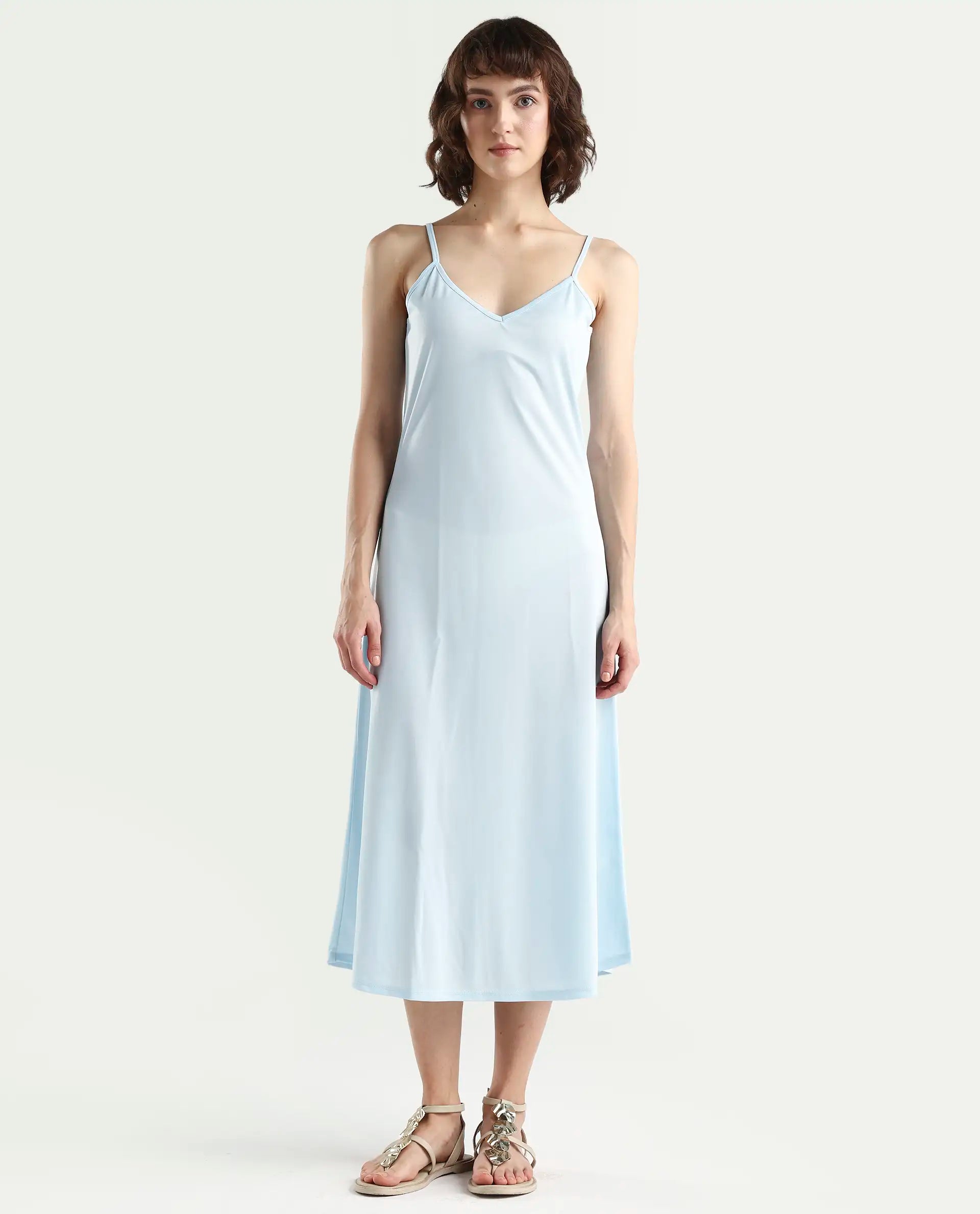 Rareism Women's Amat Light Blue Polyester Full Sleeve Kaftan Floral Print Dress