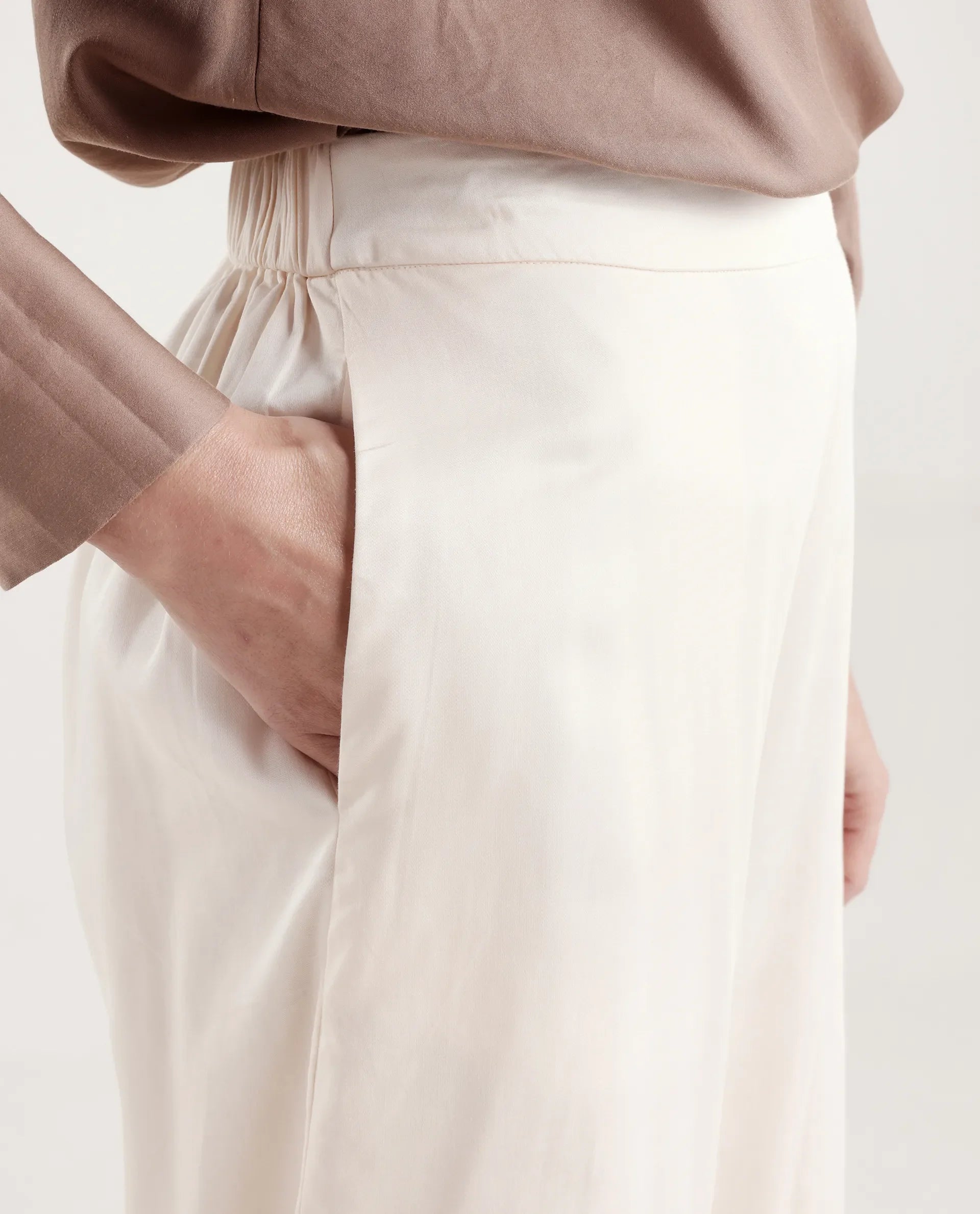 Rareism Women's Anina-B Beige Cotton Blend Flared Plain Trouser