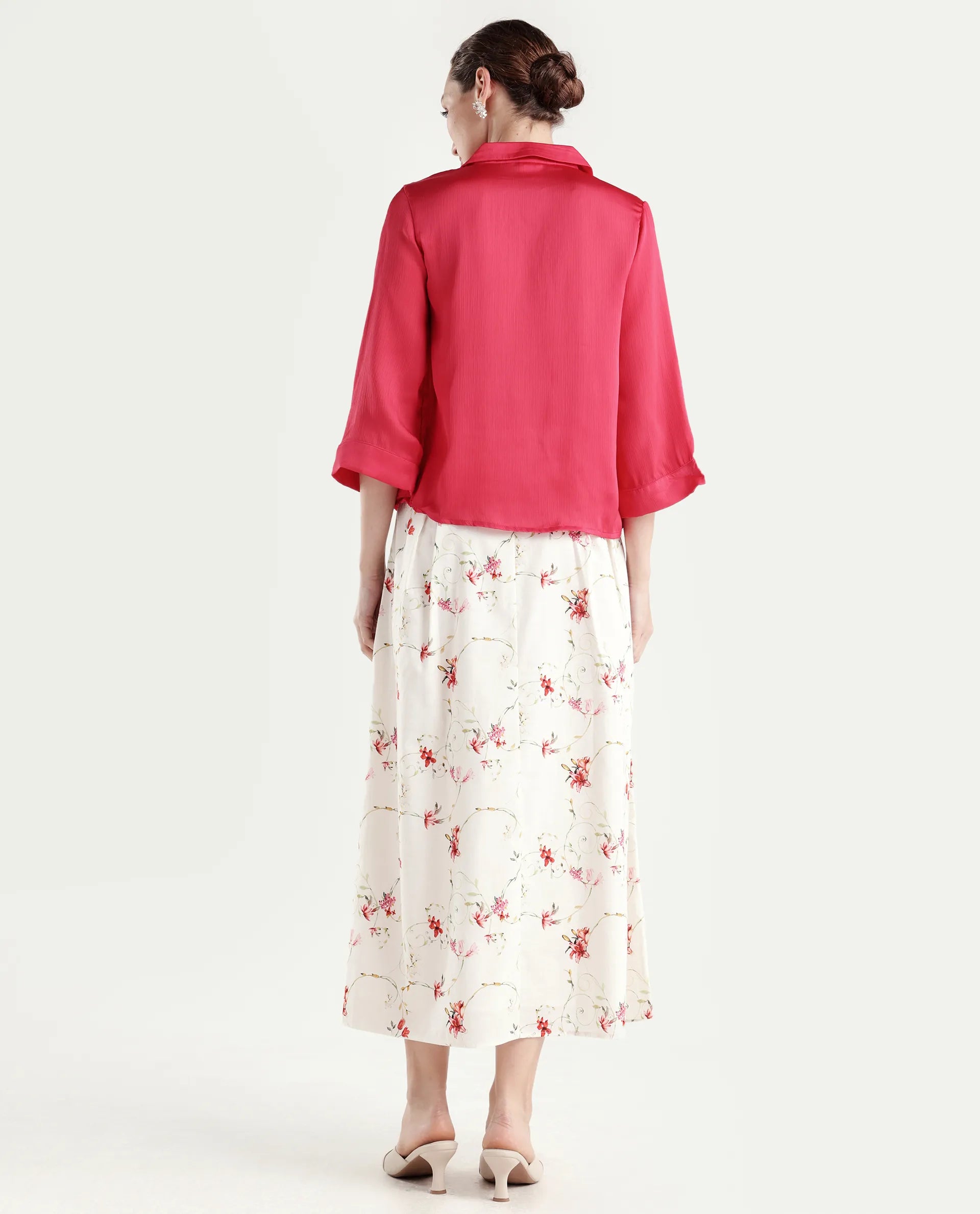 Rareism Women's Aroy-B Off White Cotton A-Line Floral Print Skirt