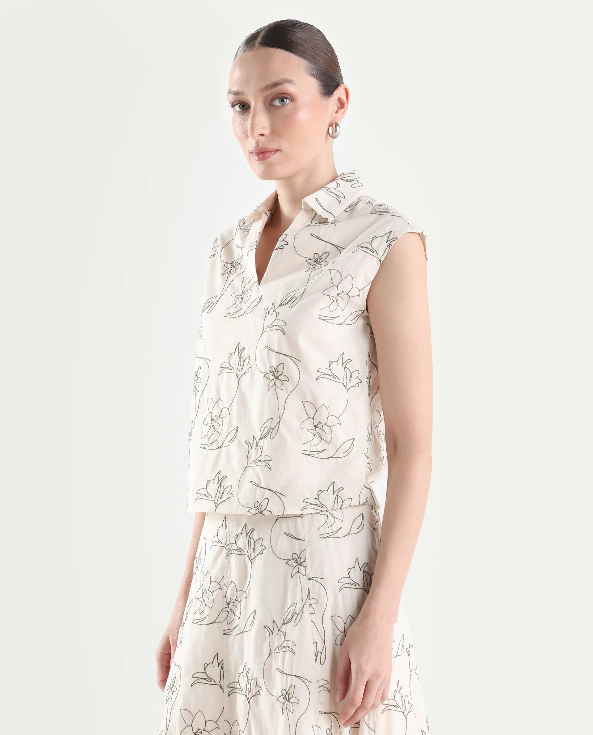 Rareism Women's Ateri-T Beige Cotton Half Sleeve Regular Fit Plain Top