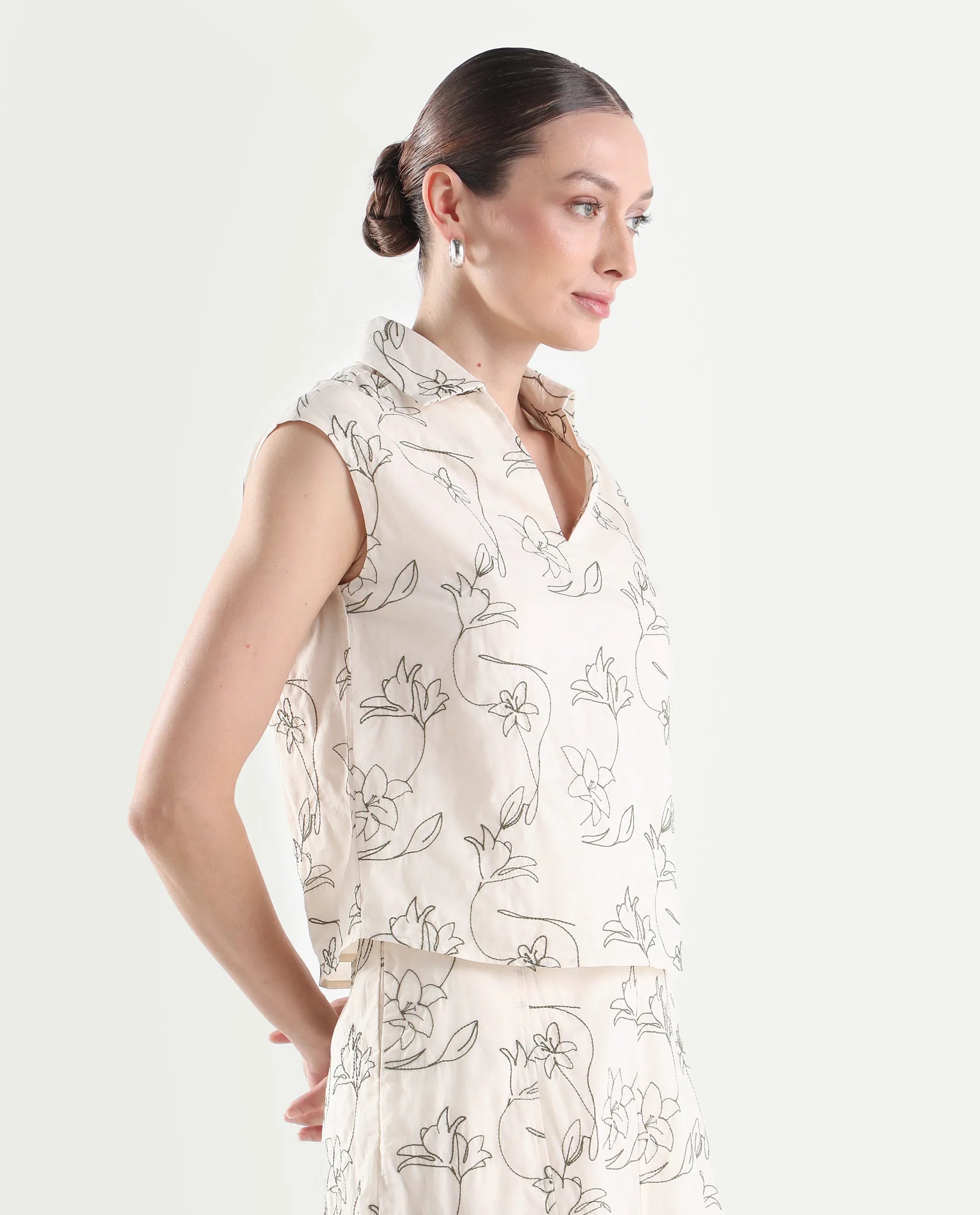 Rareism Women's Ateri-T Beige Cotton Half Sleeve Regular Fit Plain Top