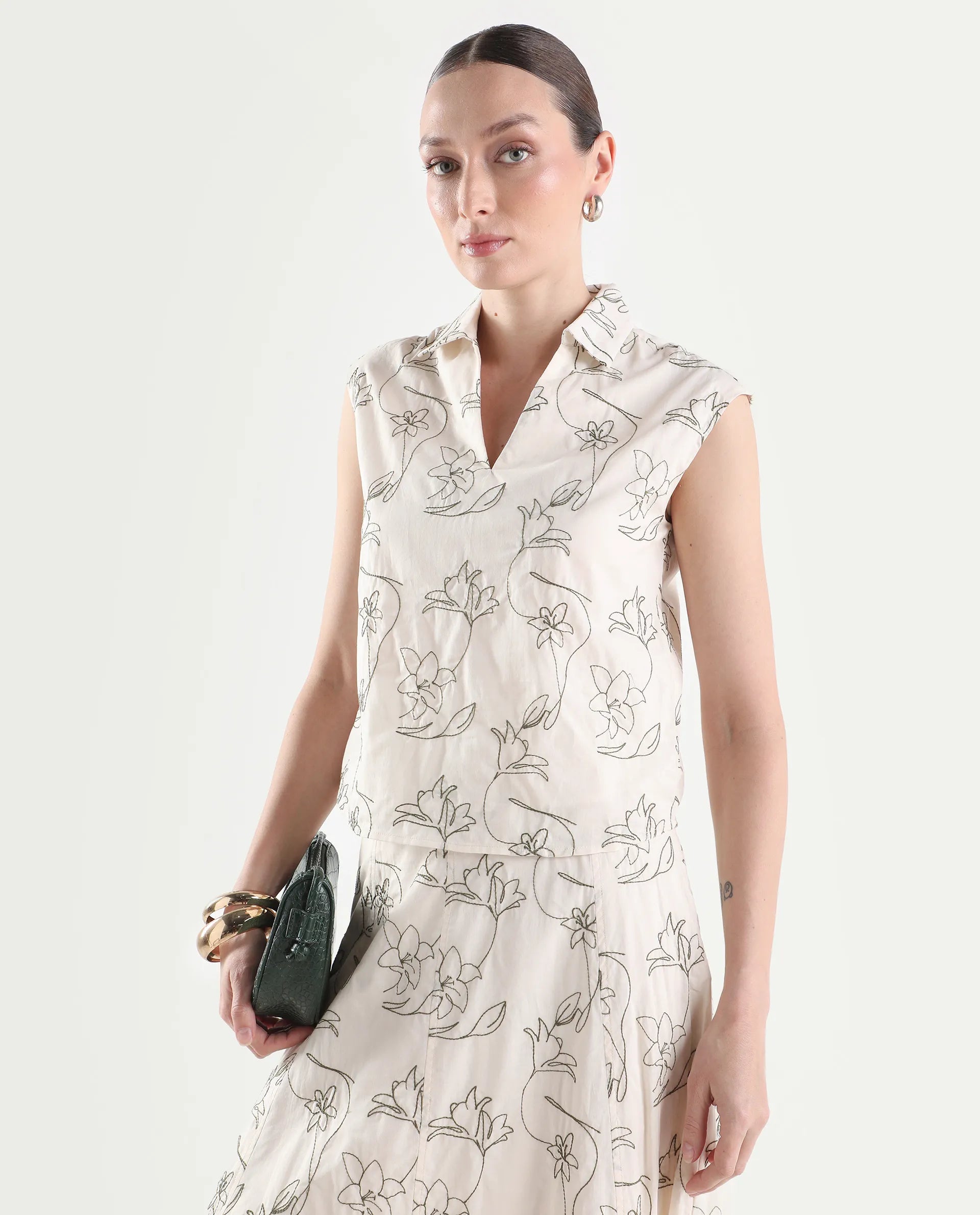 Rareism Women's Ateri-T Beige Cotton Half Sleeve Regular Fit Plain Top