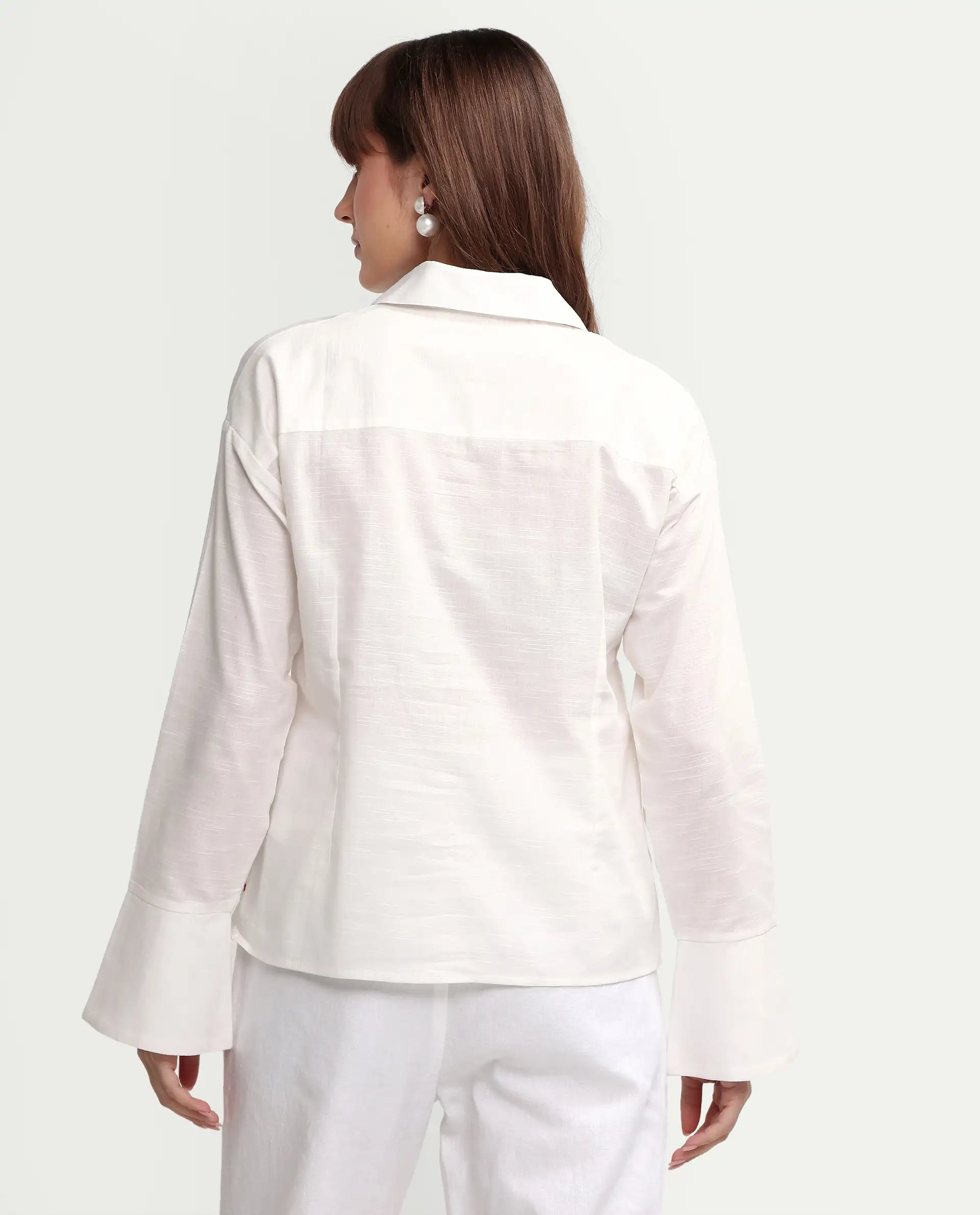 Rareism Women's Atone Off White Cotton Full Sleeve Regular Fit Plain Top