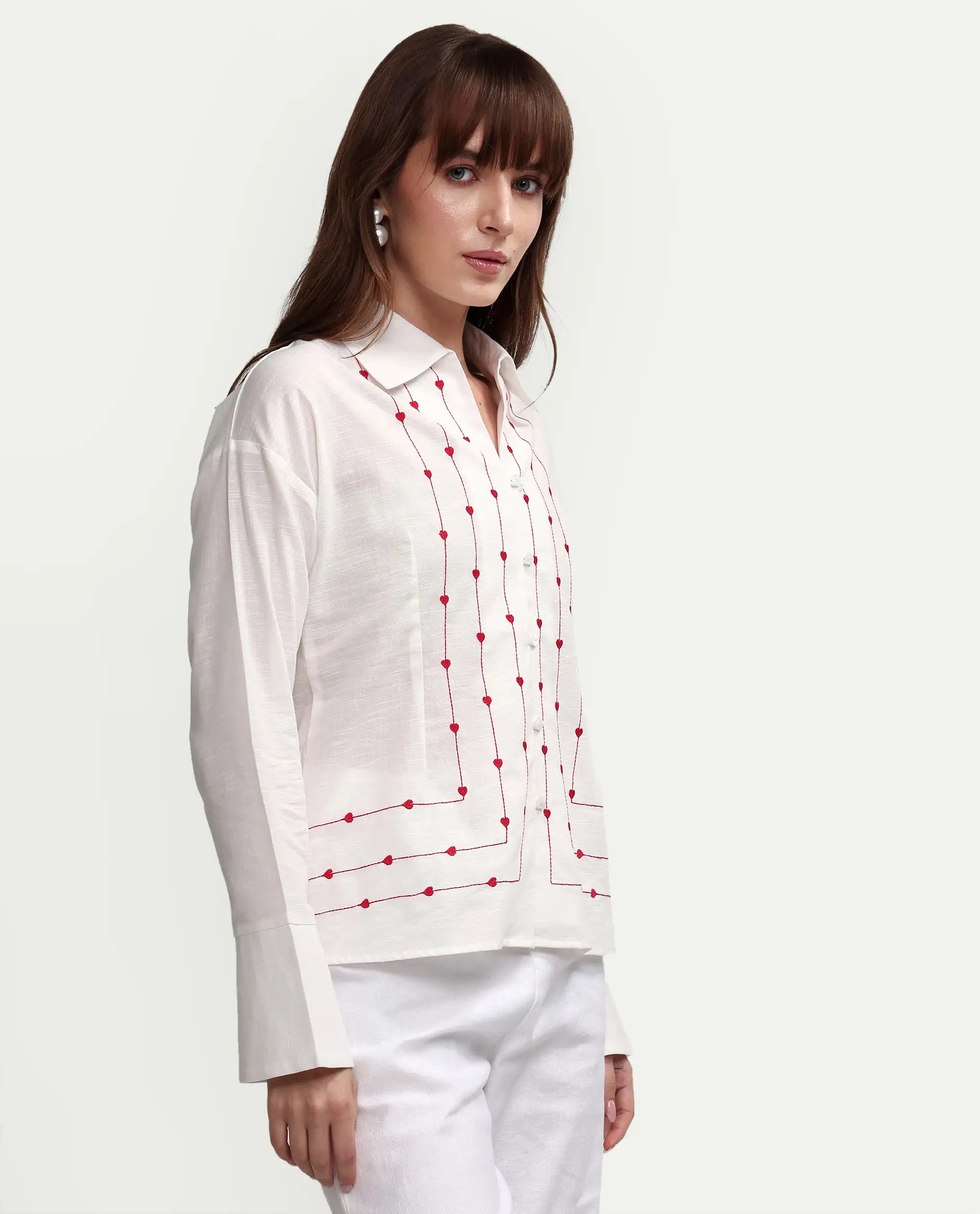 Rareism Women's Atone Off White Cotton Full Sleeve Regular Fit Plain Top