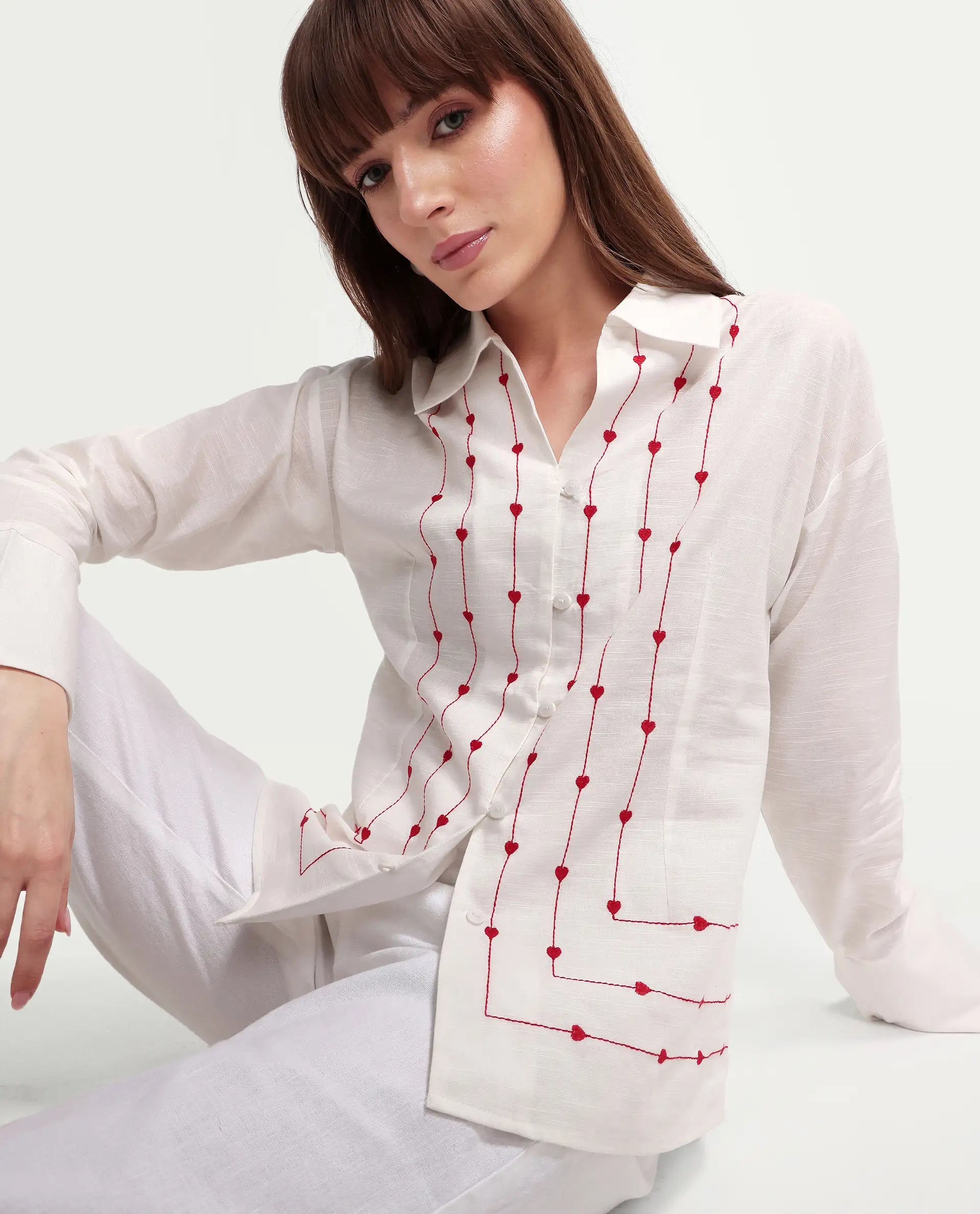 Rareism Women's Atone Off White Cotton Full Sleeve Regular Fit Plain Top