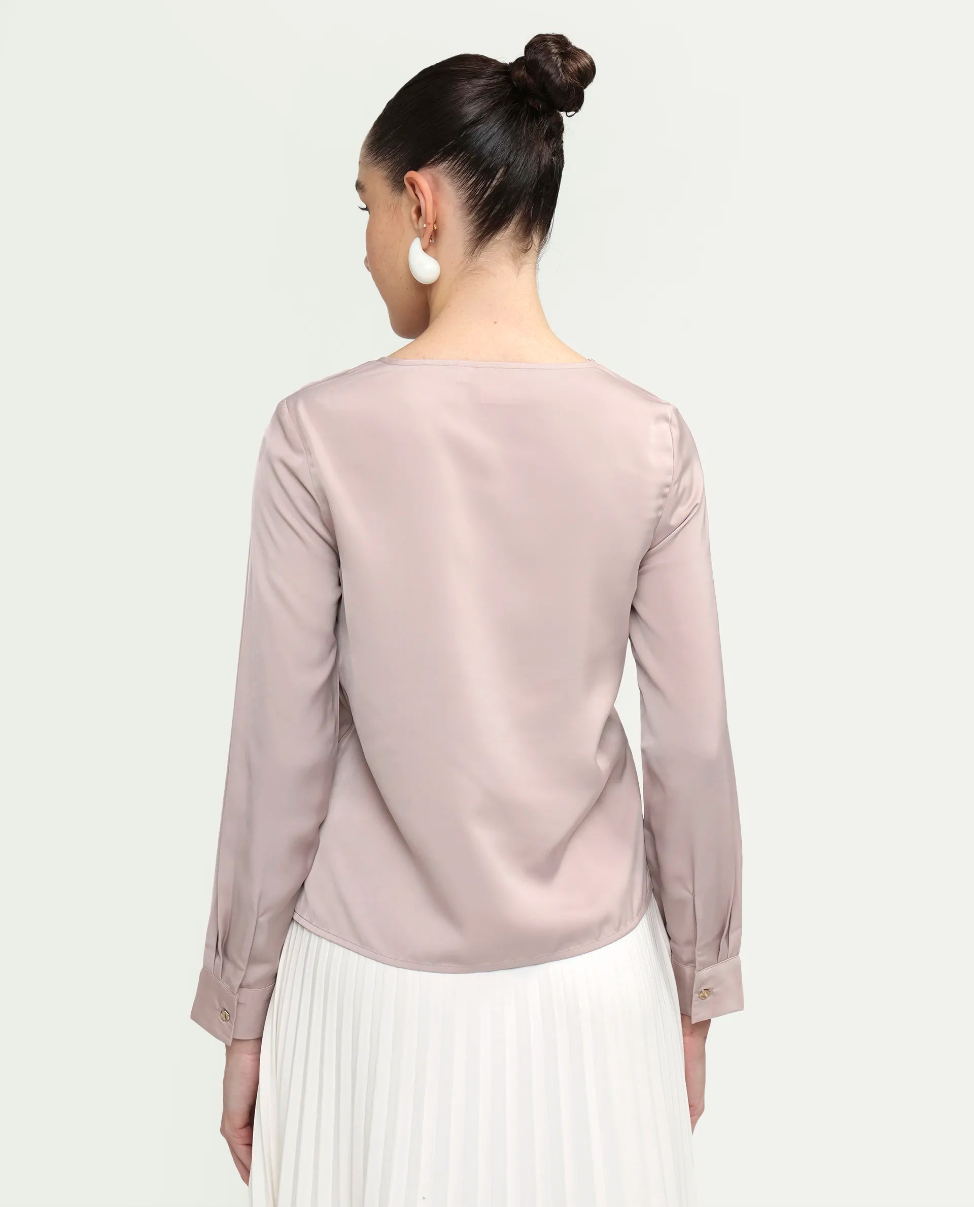 Rareism Women's Avier Dusky Pink Polyester Full Sleeve Cowl Neck Regular Fit Plain Top