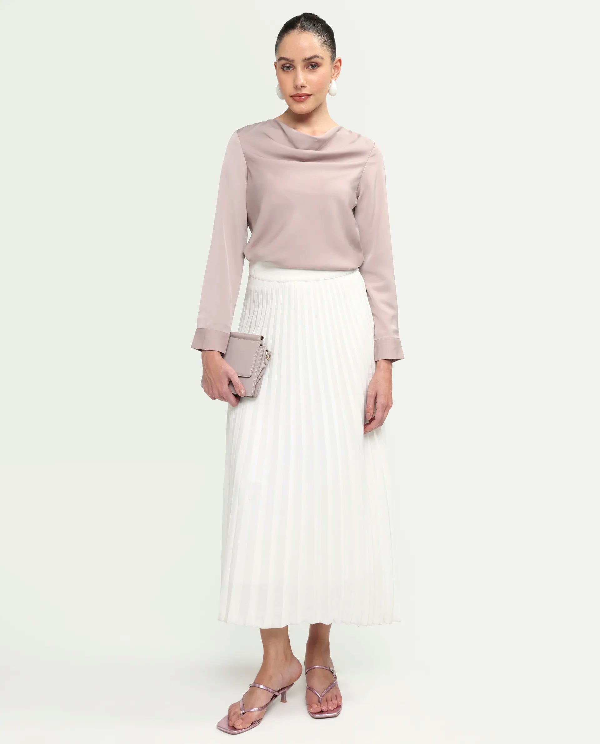 Rareism Women's Avier Dusky Pink Polyester Full Sleeve Cowl Neck Regular Fit Plain Top