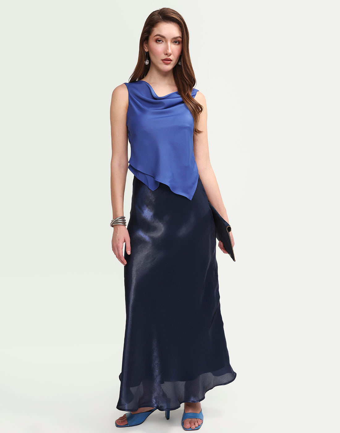 Rareism Women's Avini Blue Polyester Sleeveless Fitted Plain Top