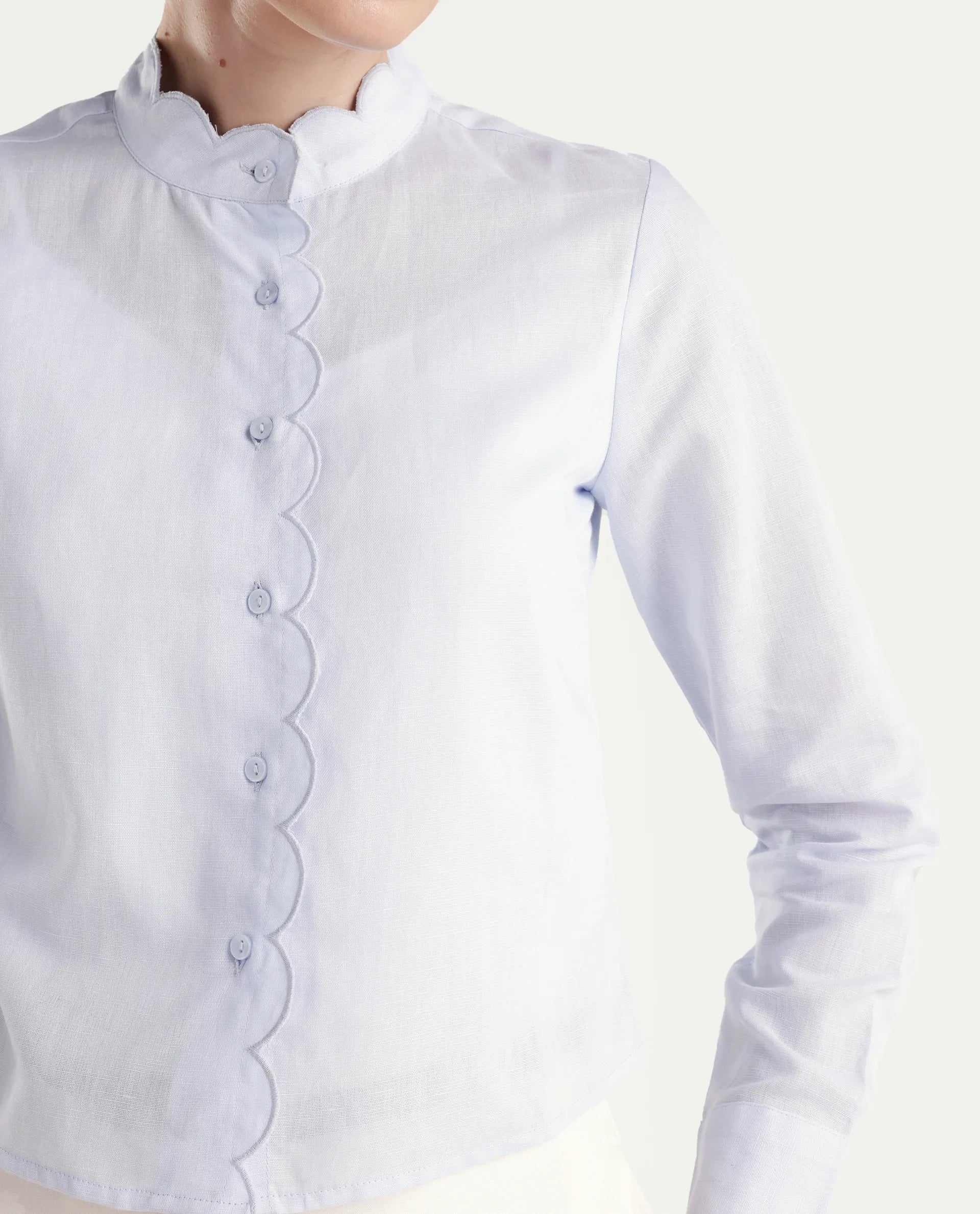 Rareism Women's Azali Light Blue Linen Blend Full Sleeve Regular Fit Plain Shirt