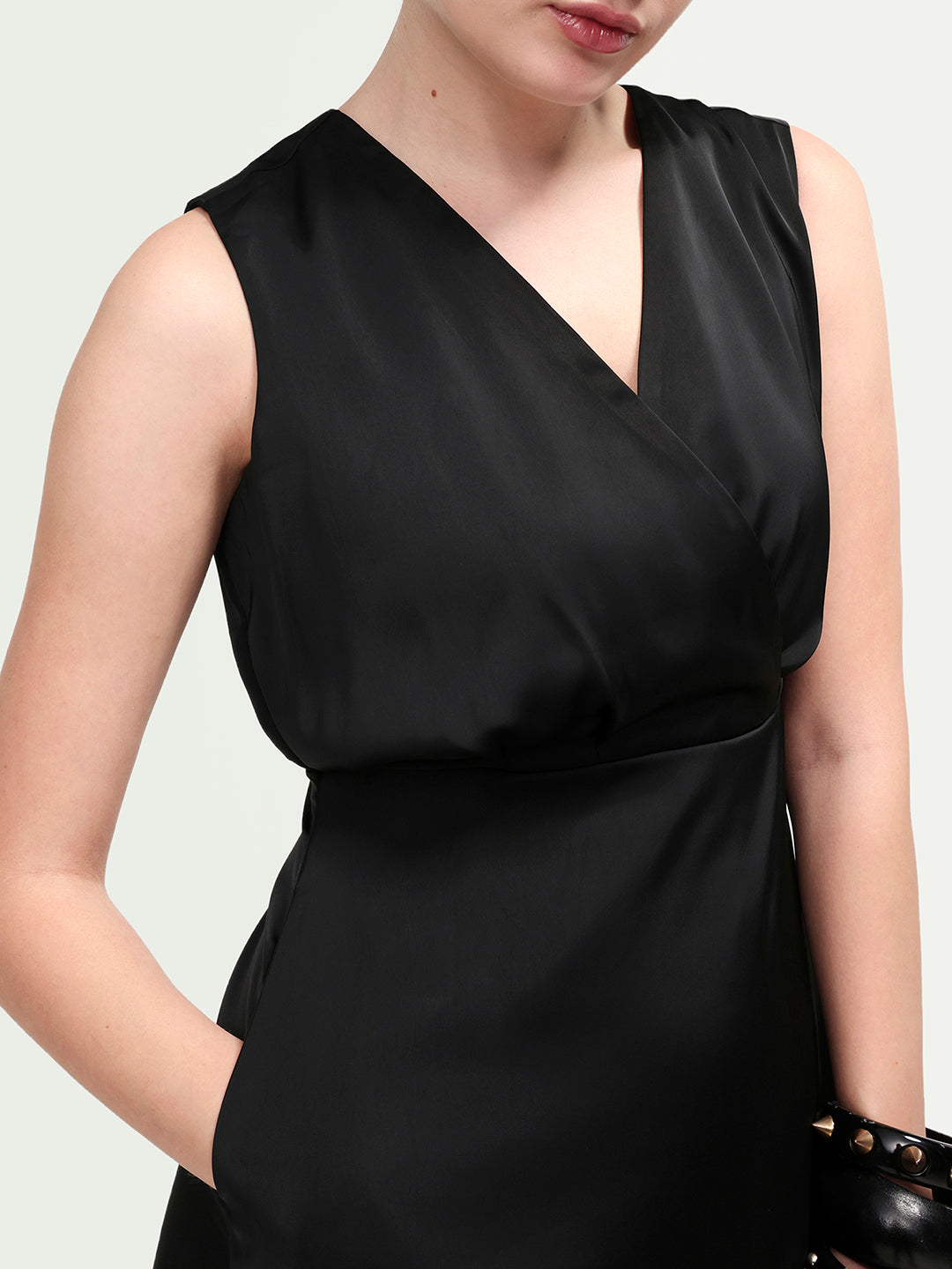 Rareism Women's Calen Black Polyester Sleeveless A-Line Plain Dress