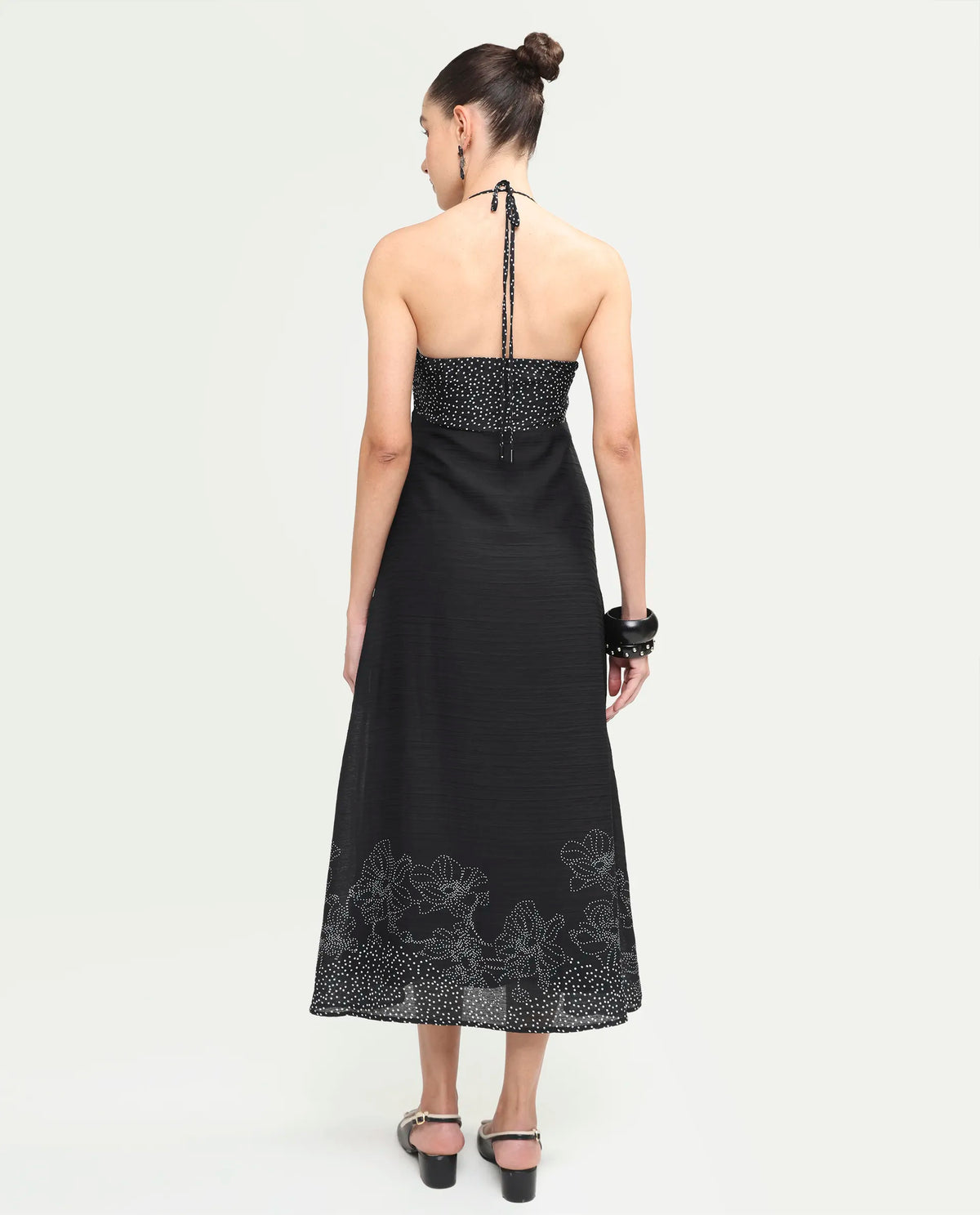 Rareism Women's Cassy Black Polyester Sleeveless Fit And Flare Floral Print Dress